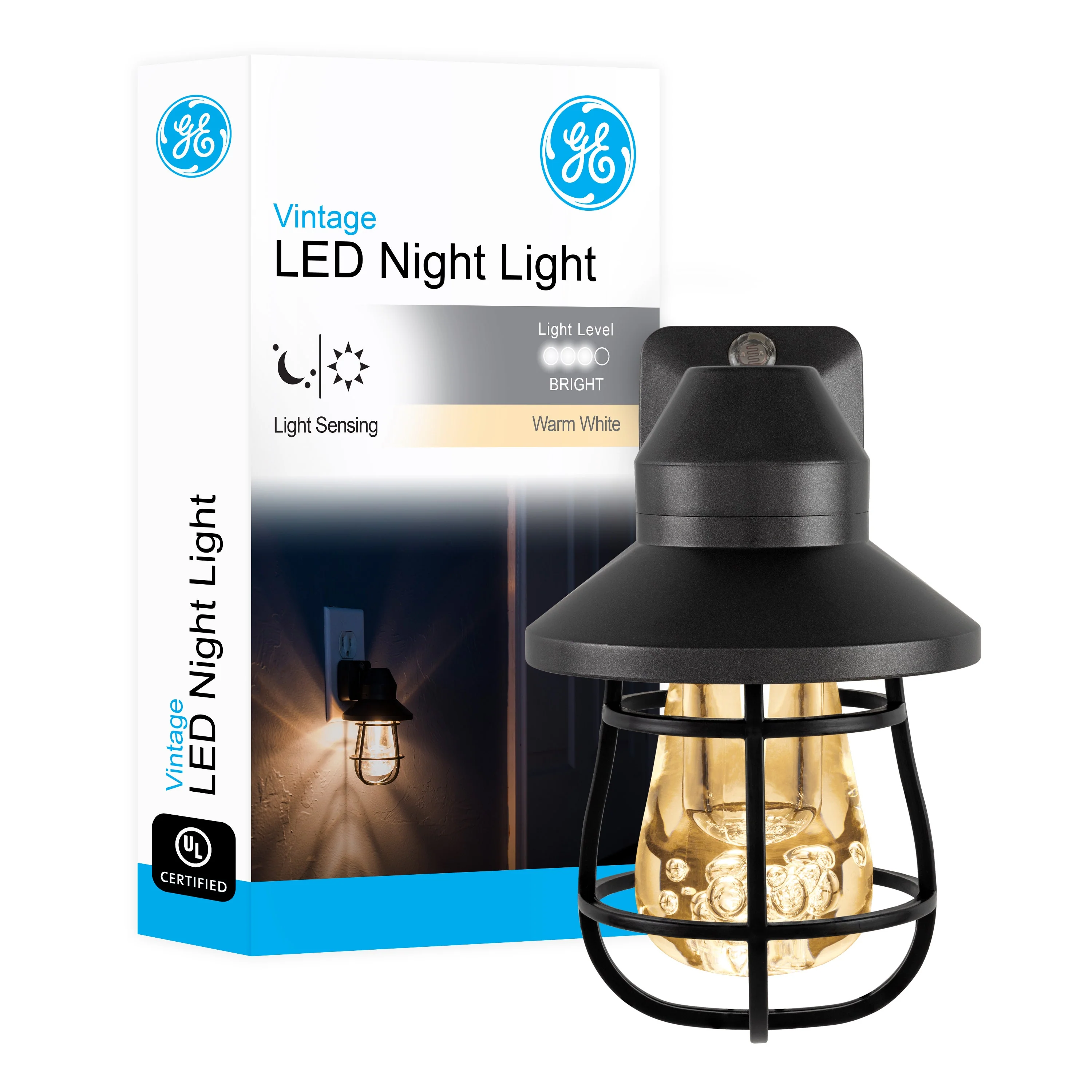 GE Vintage Cage Frame Light Sensing LED Night Light, Black - Image 8