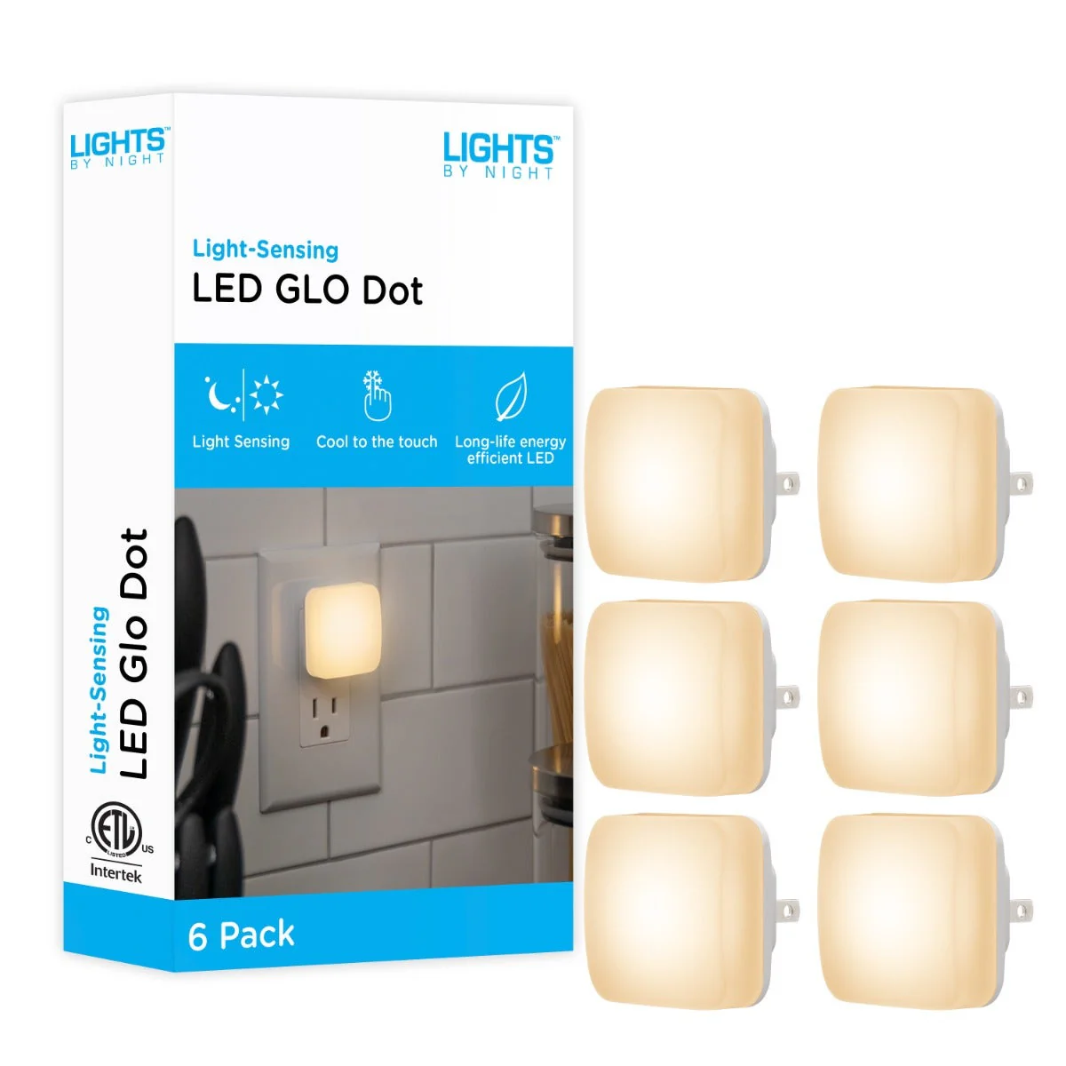 Lights by Night Square GLO Dot LED Night Light, White, 6 Pack - Image 2