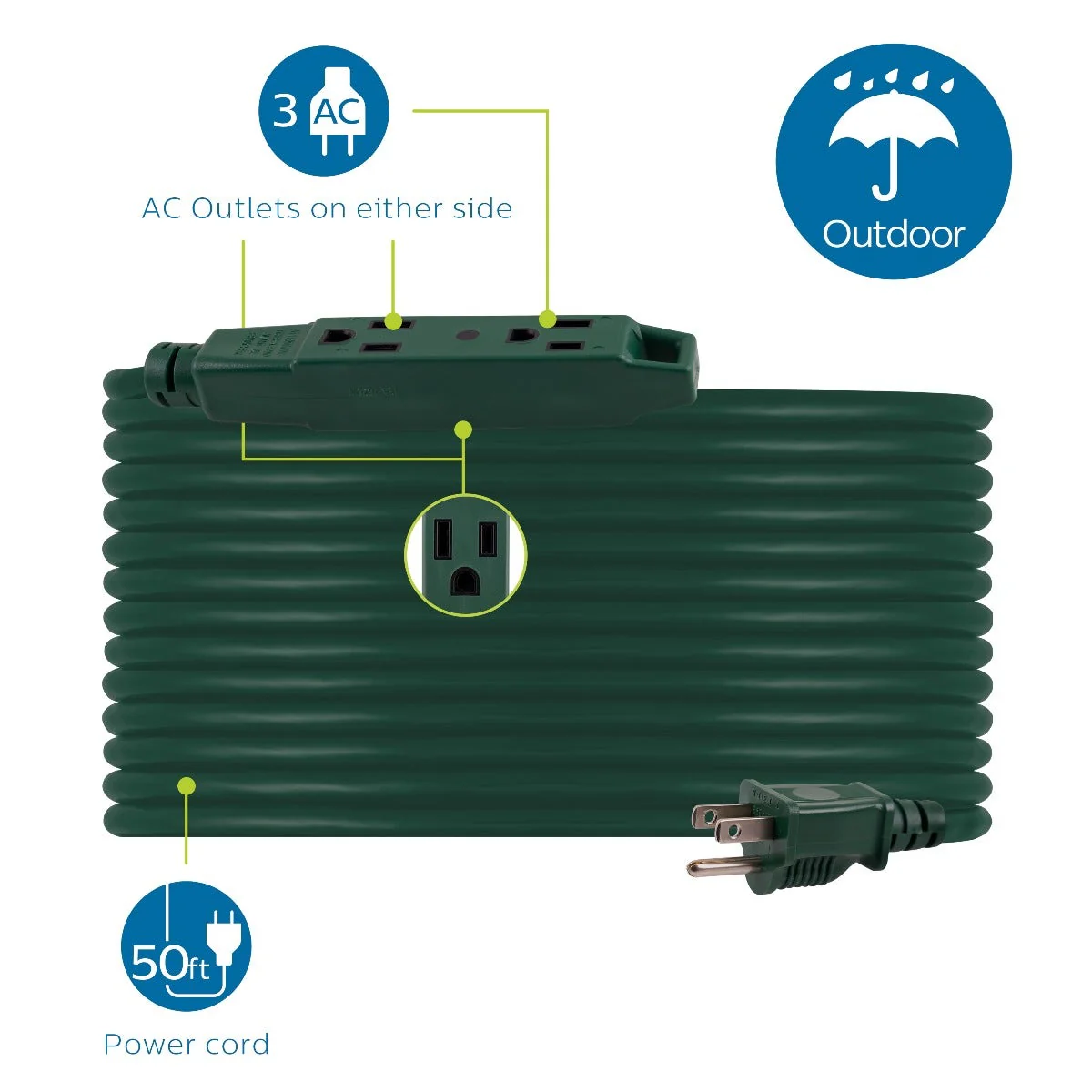 Philips 3-Outlet 25ft. Outdoor Extension Cord with Power Block, Green - Image 4