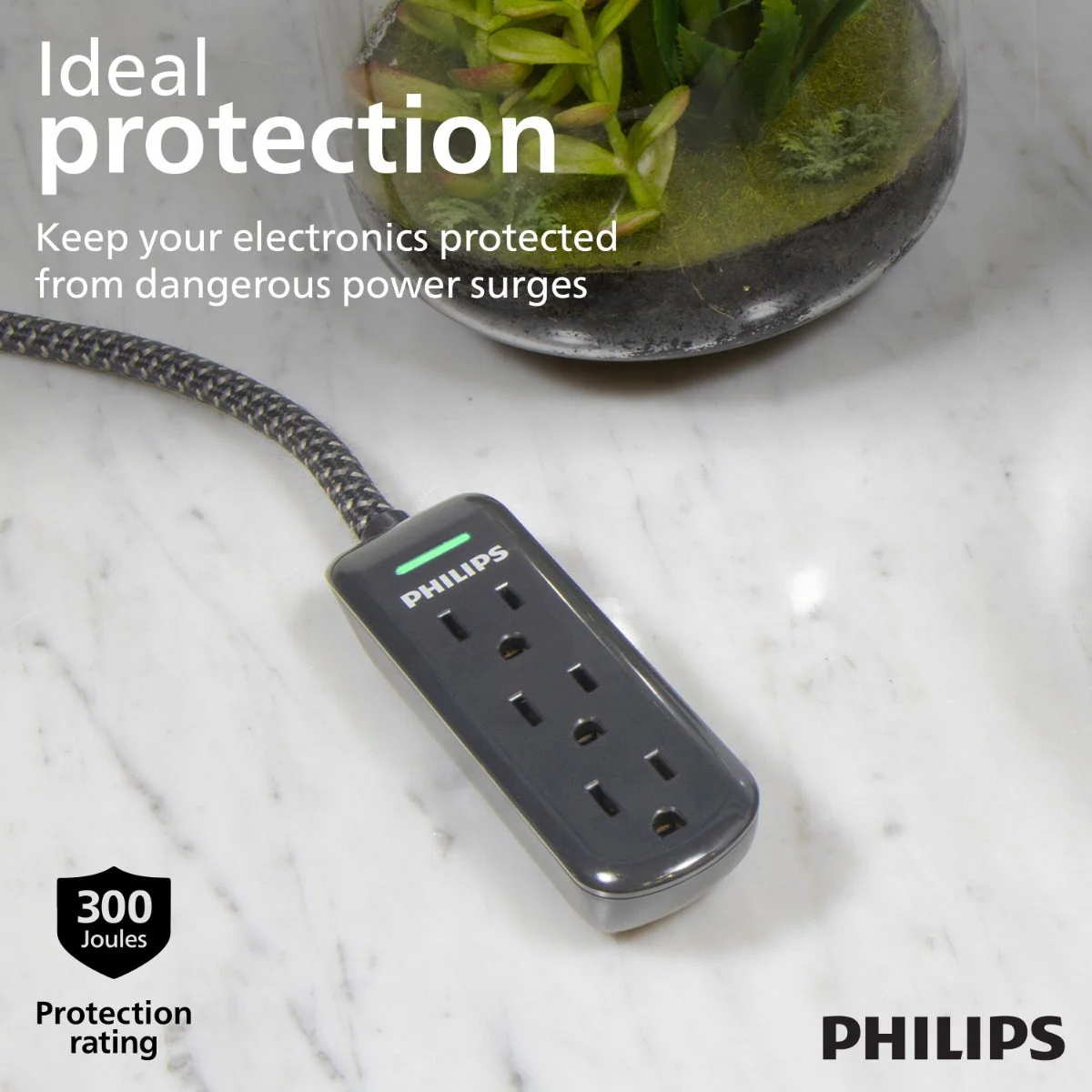 Philips 3-Outlet 8ft. Extension Cord With Surge Protection, Black - Image 4