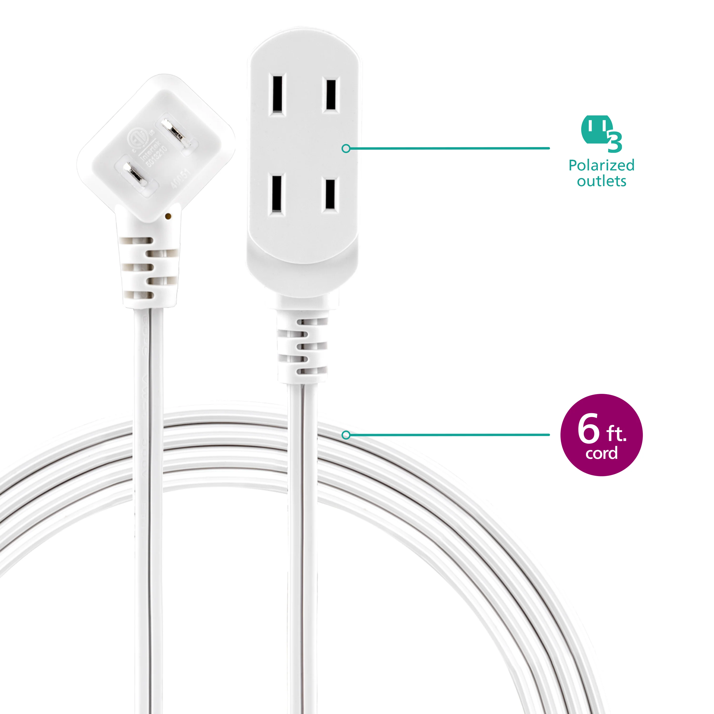 Philips 3-Outlet Extension Cord with Multiple Outlets, 6 Ft, 2 Pack - Image 6
