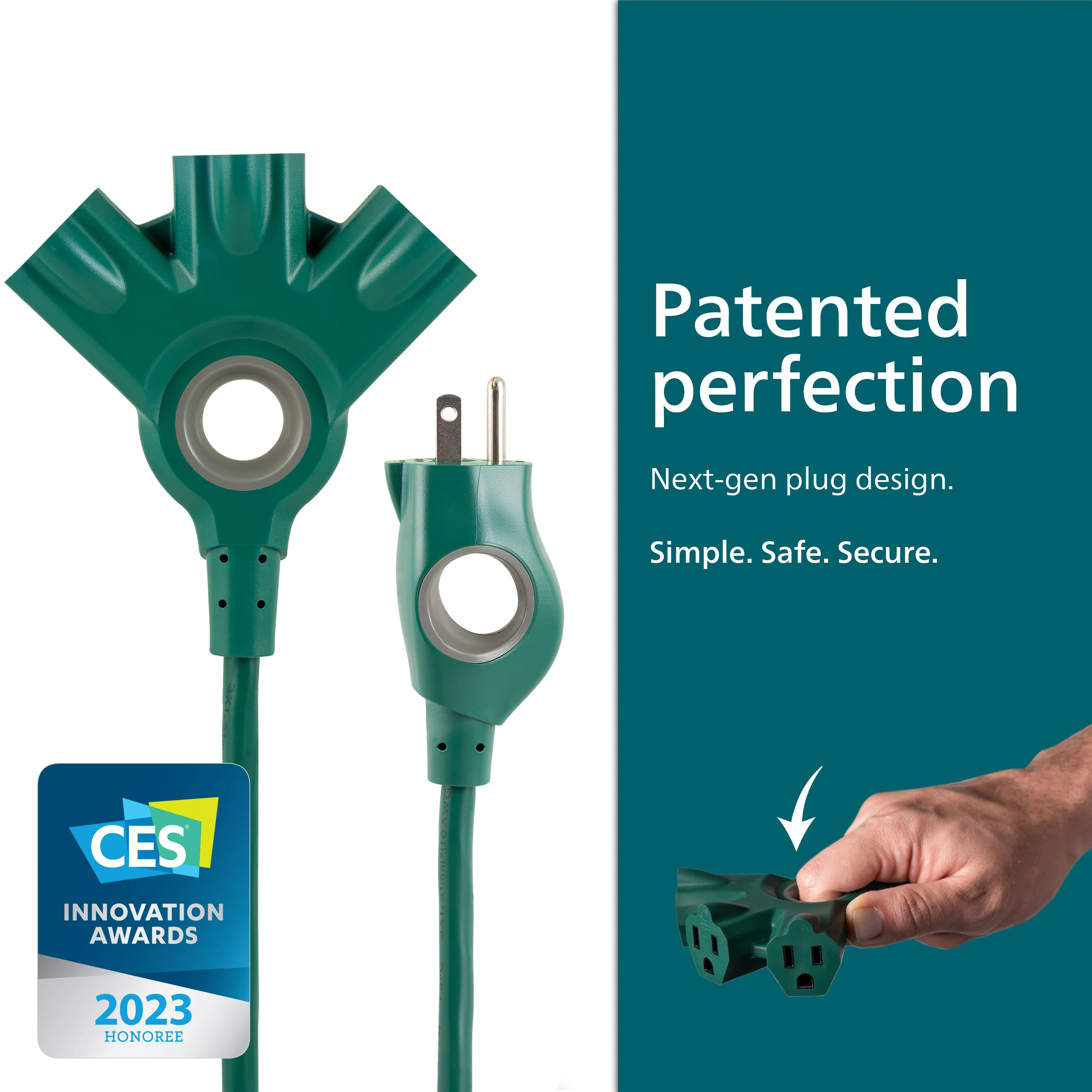 Philips 3-Outlet EZGrip Grounded Extension Cord, 15ft., Indoor/Outdoor, Green - Image 2