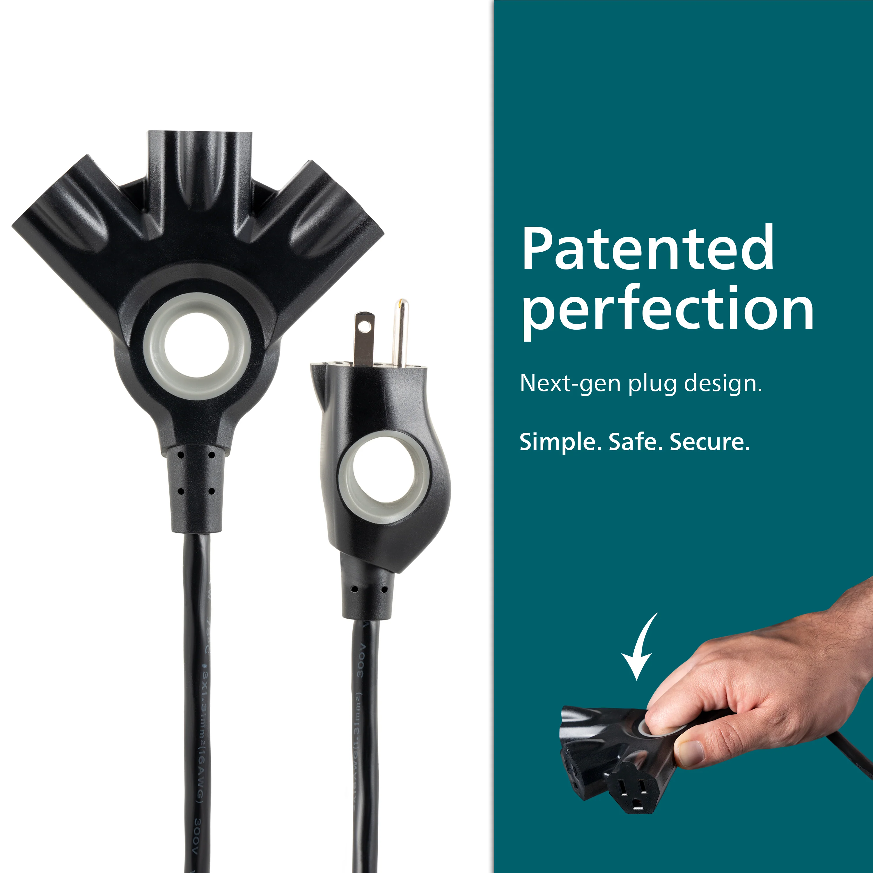 Philips 3-Outlet EZGrip Grounded Extension Cord, 50ft., Indoor/Outdoor, Black - Image 2