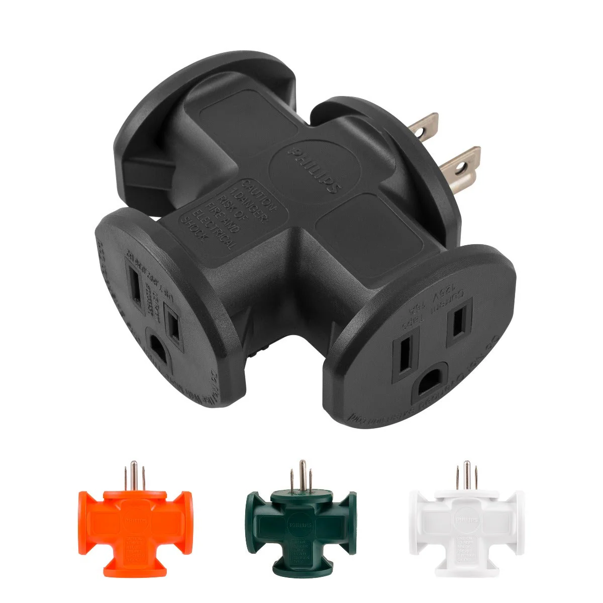 Philips 3-Outlet T-Shaped Adapter, Black - Image 3