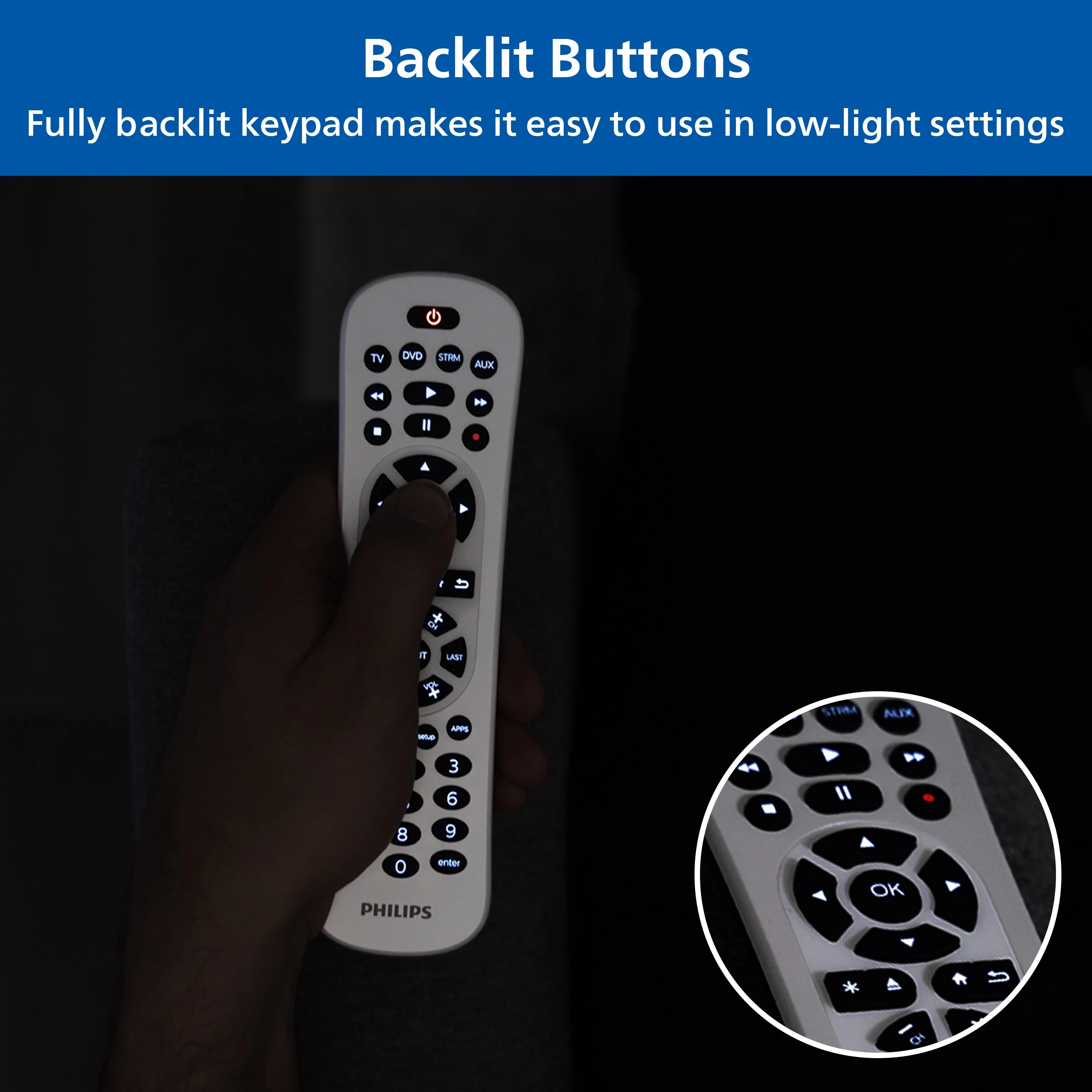 Philips 4-Device Backlit Universal Remote, White - Image 4