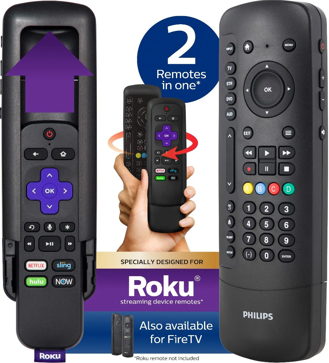 Philips 4-Device Universal Companion Remote for Roku with Flip and Slide Cradle, Black - Image 5