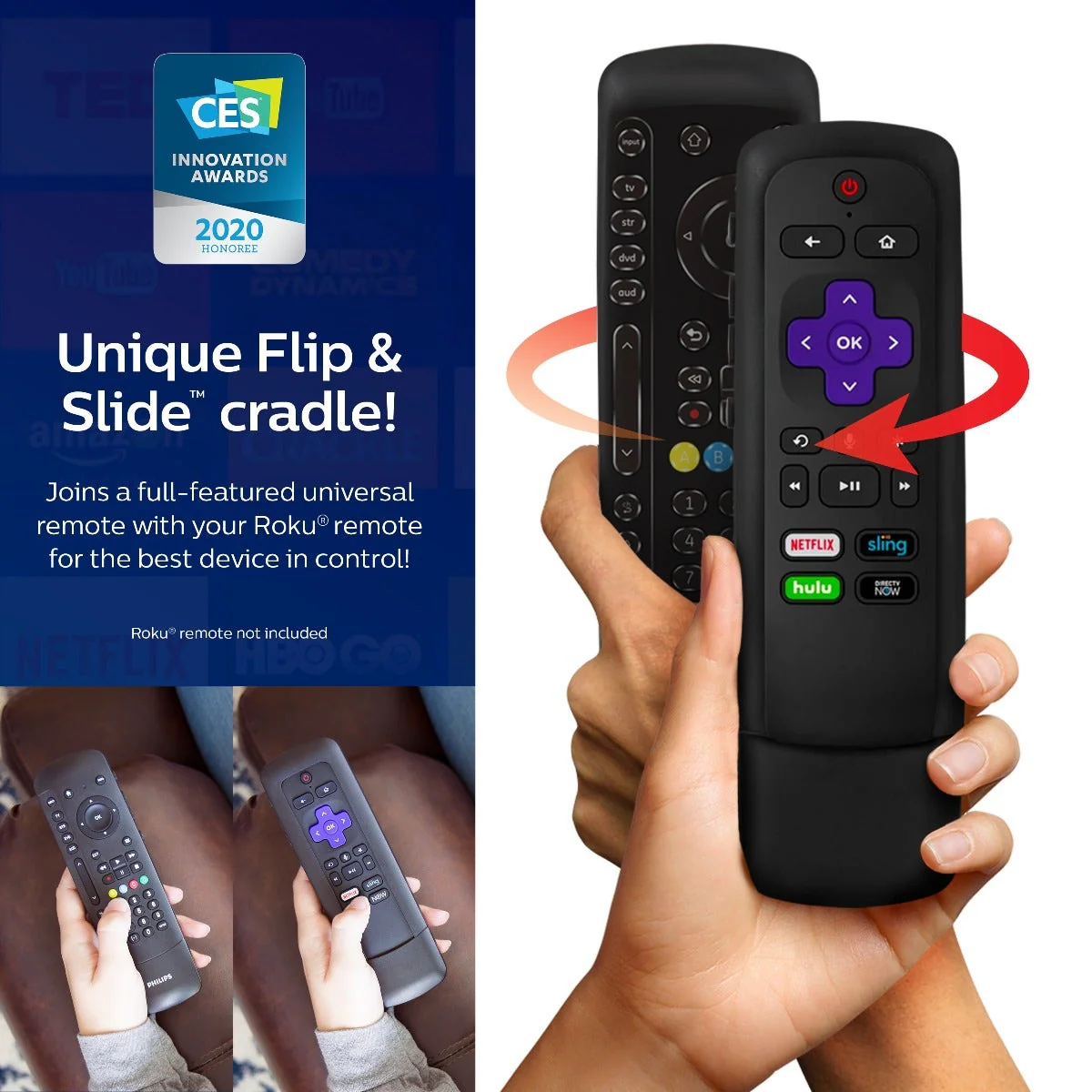 Philips 4-Device Universal Companion Remote for Roku with Flip and Slide Cradle, Black - Image 6