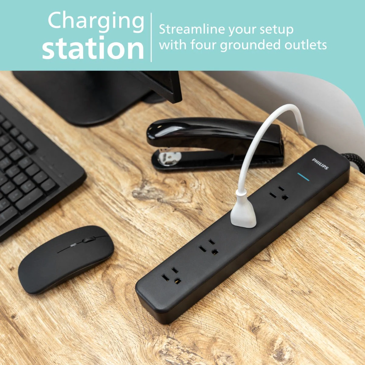 Philips 4-Outlet 4ft. Surge Protector with Adapter-Spaced Outlets, Black - Image 5
