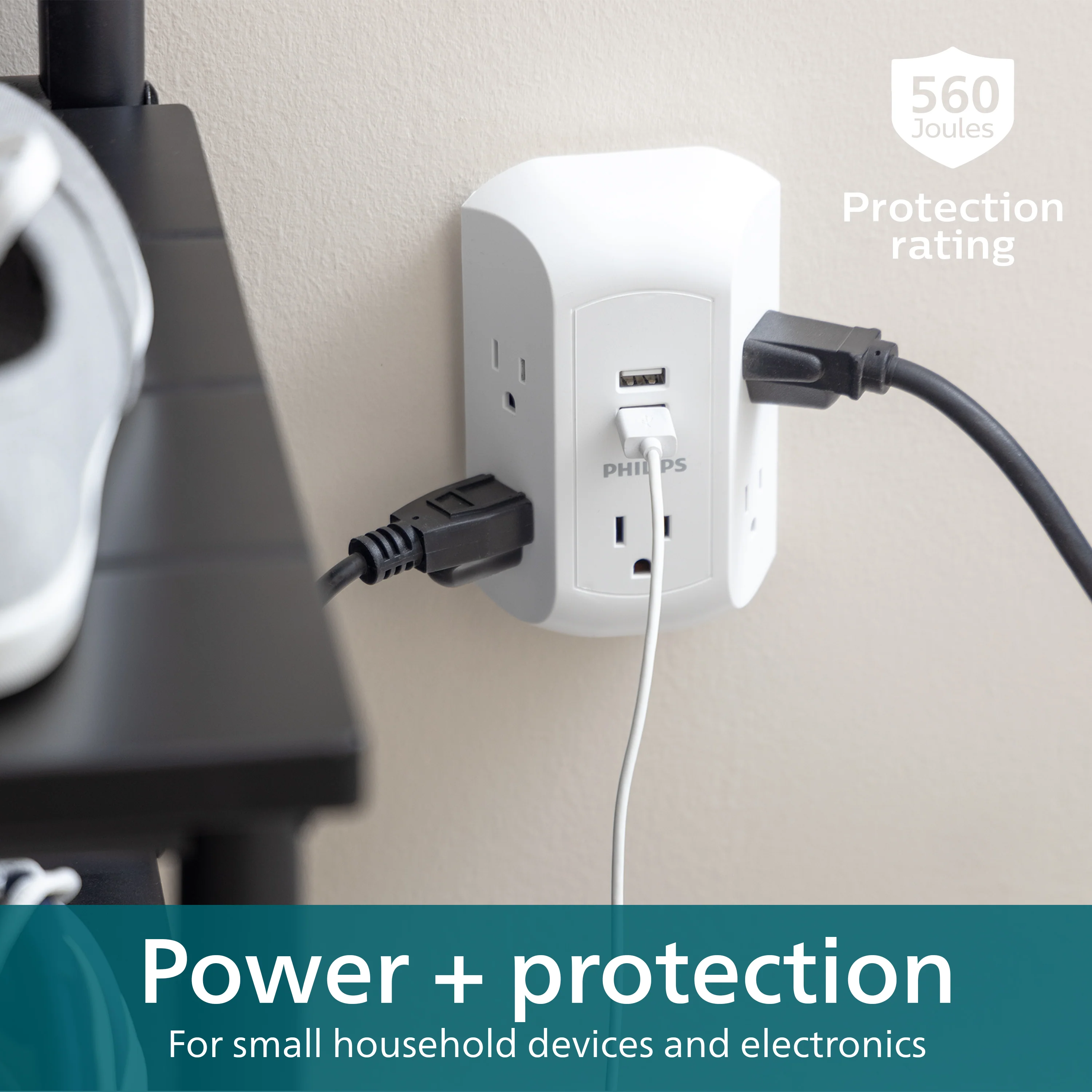 Philips 5-Outlet USB-A Charging Surge Protector - Image 5