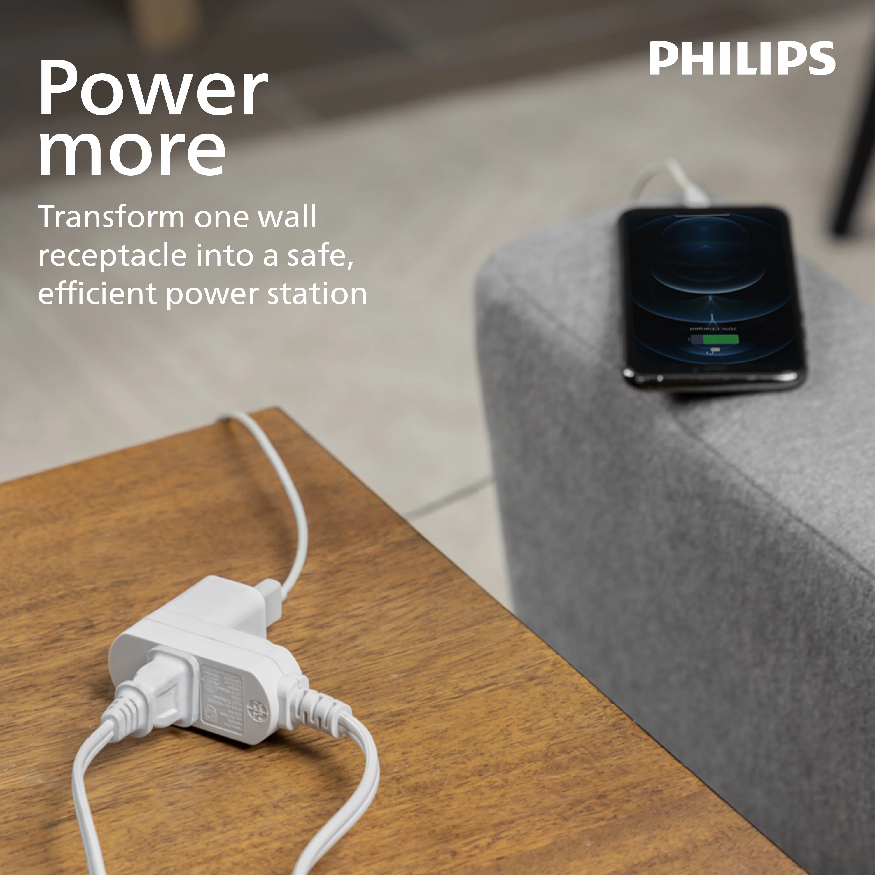 Philips 6 ft. 3-Outlet Polarized Indoor Extension Cord, White, Slide-to-close cover - Image 4