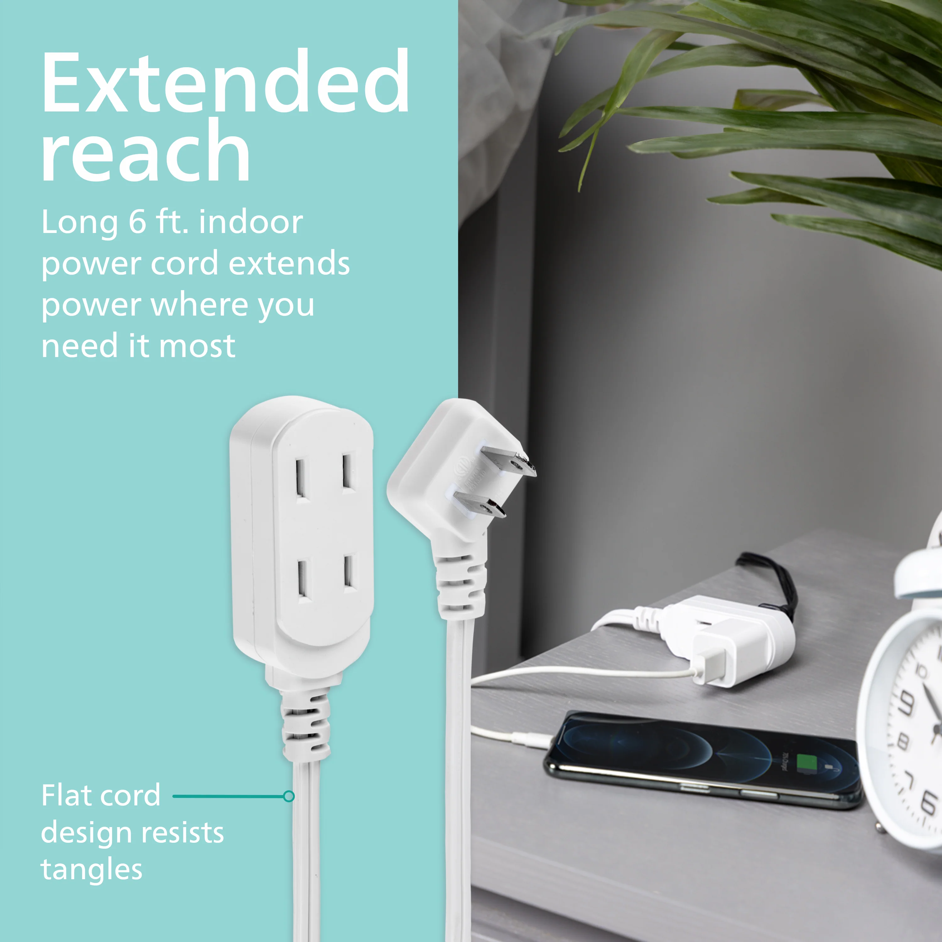 Philips 6 ft. 3-Outlet Polarized Indoor Extension Cord, White, Slide-to-close cover - Image 5