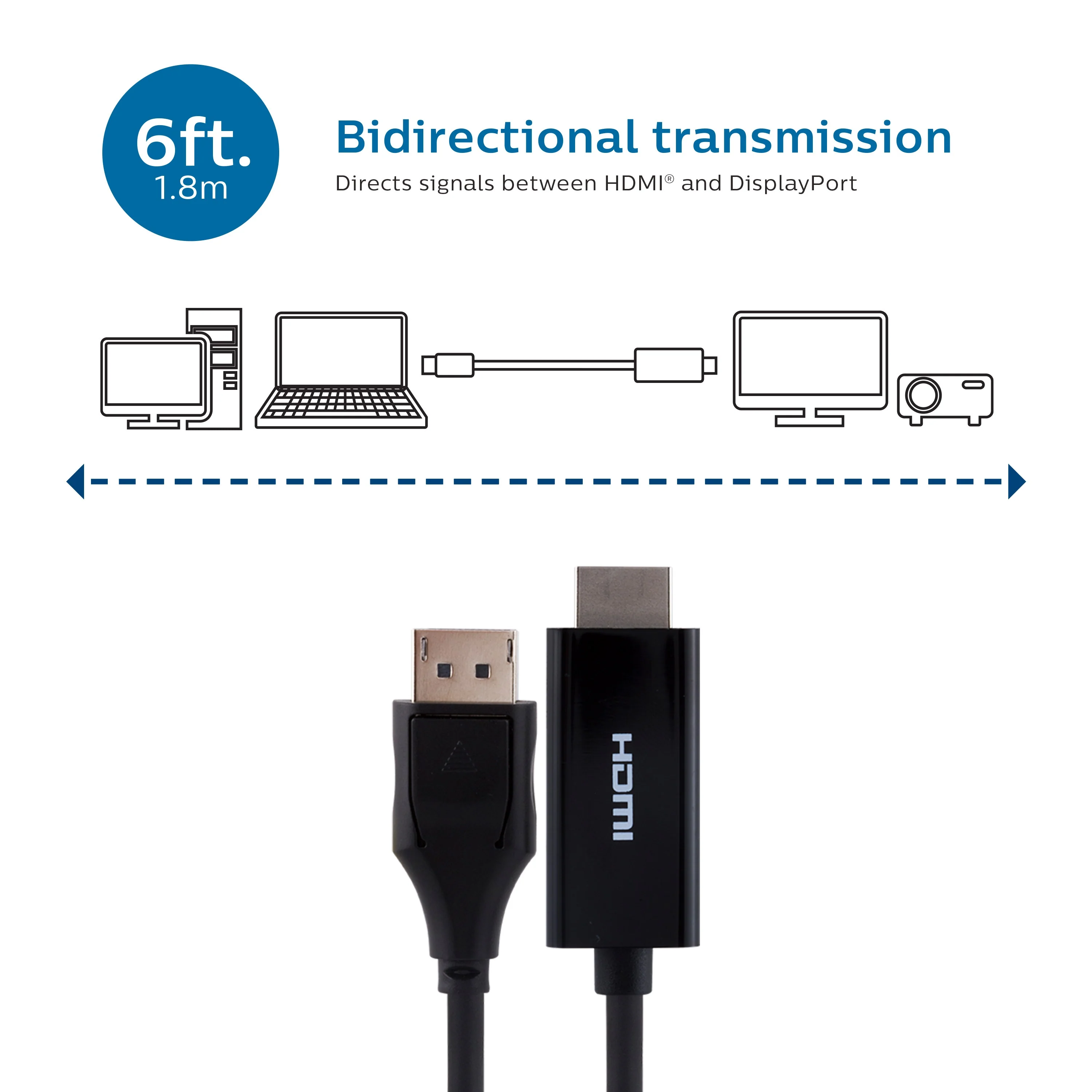 Philips 6 ft. DisplayPort to HDMI Cable, Black - Image 4