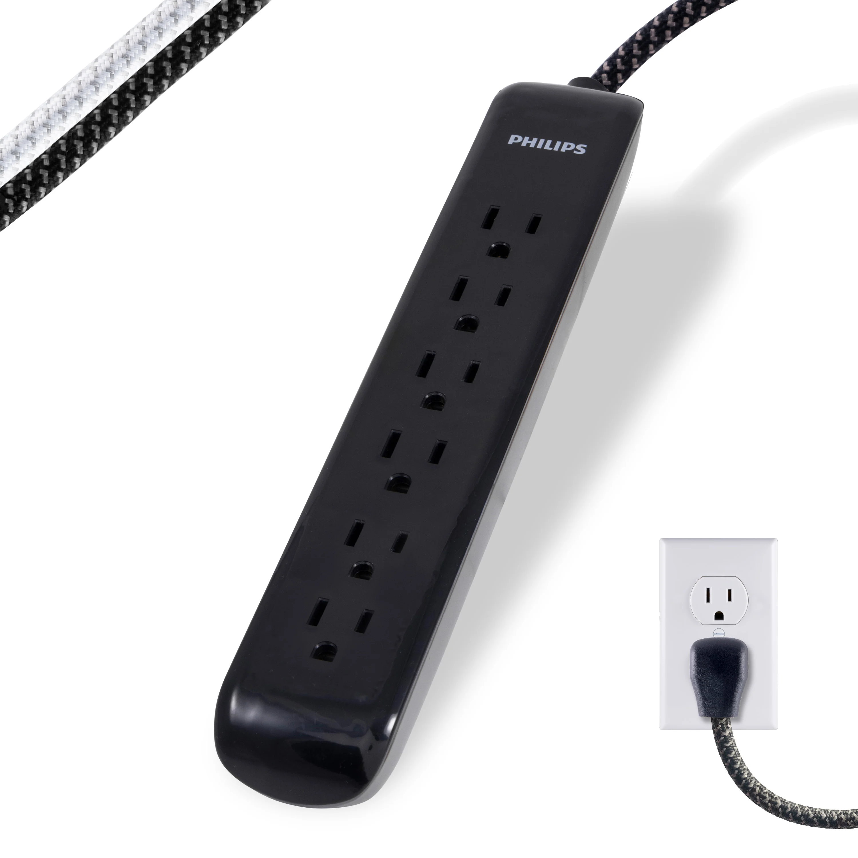 Philips 6-Outlet Surge Protector, 1080J, 10ft Braided Cord, Black - Image 8