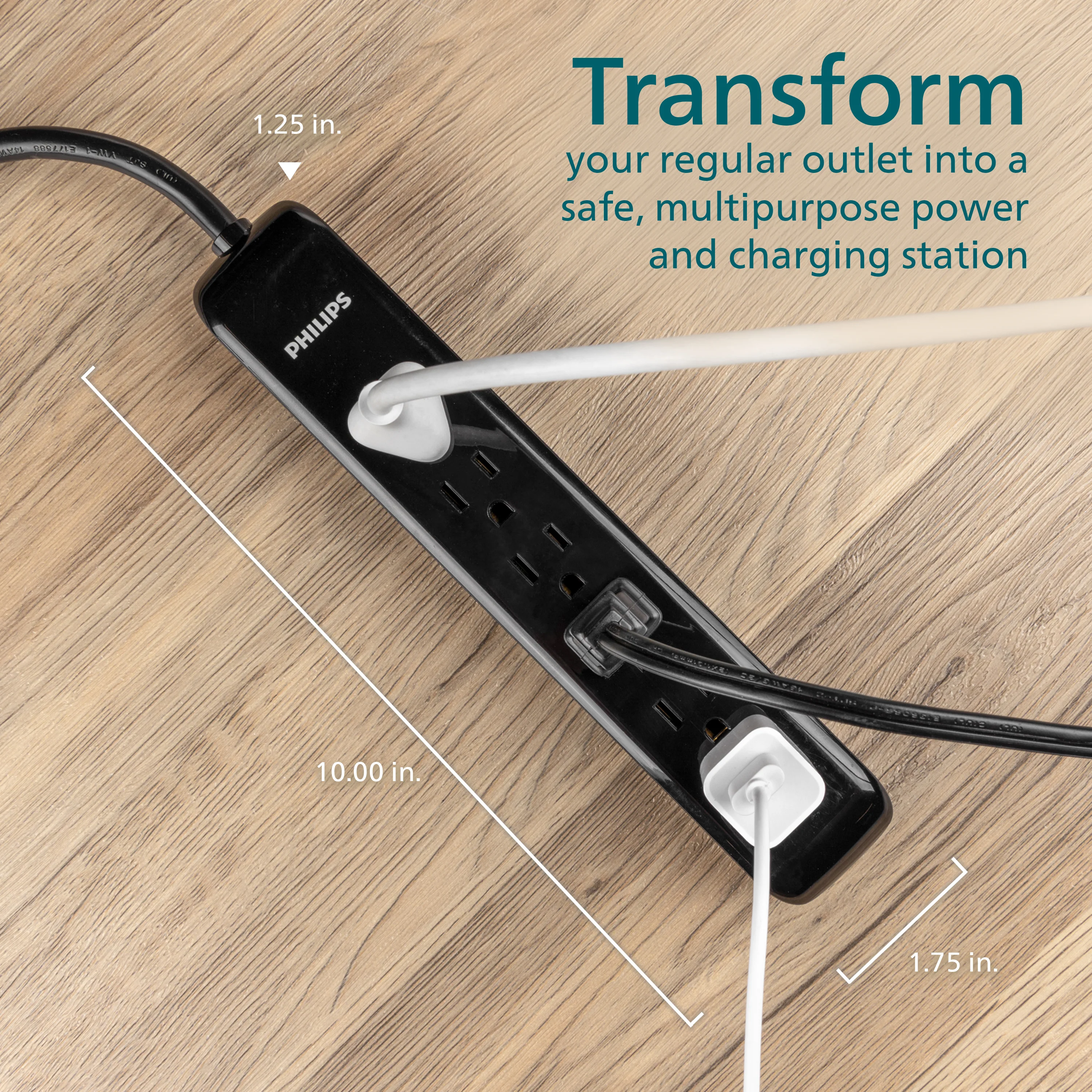 Philips 6-Outlet Surge Protector, 1080J, 10ft. Cord, Black - Image 5