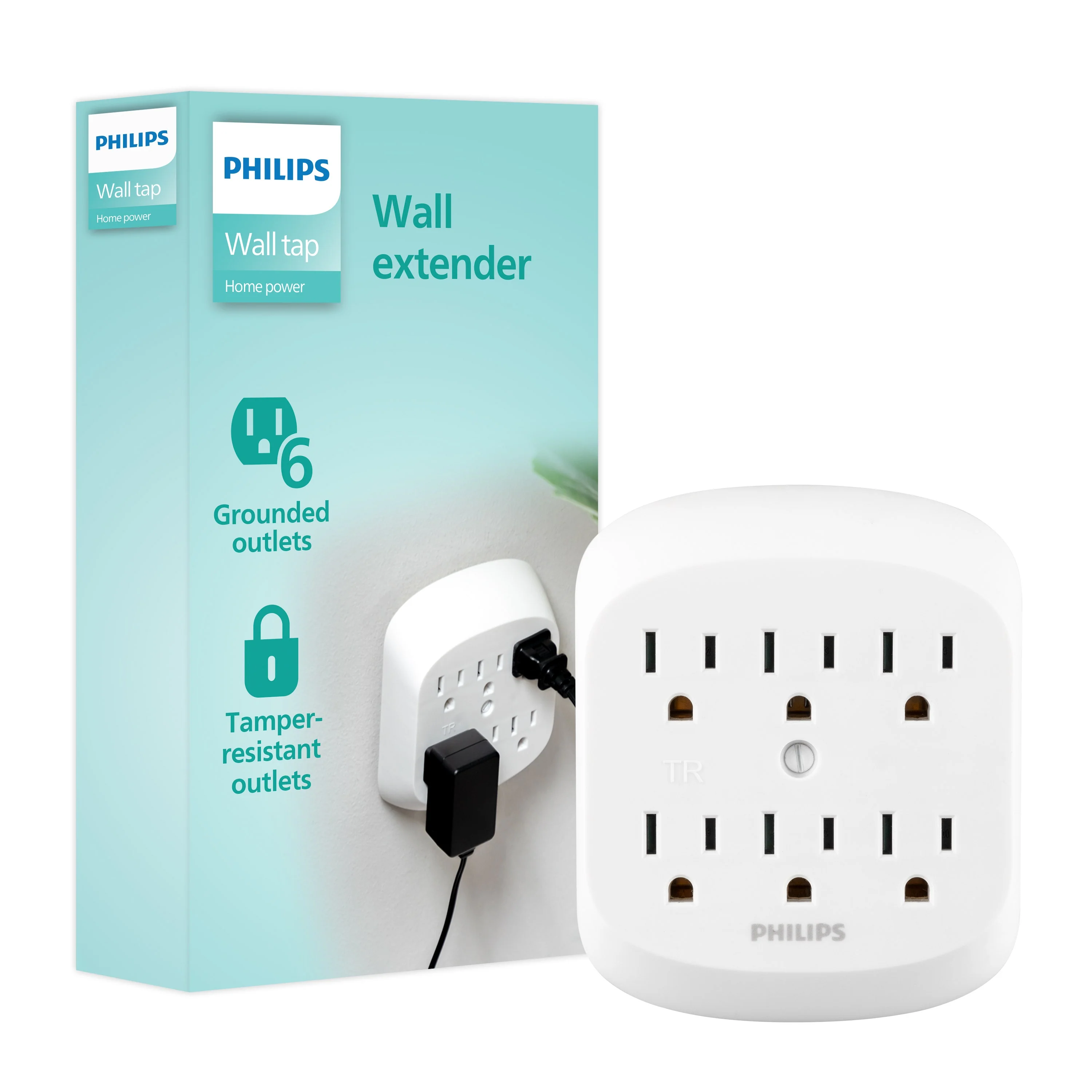 Philips 6-Outlet Wall Tap, White - Image 2