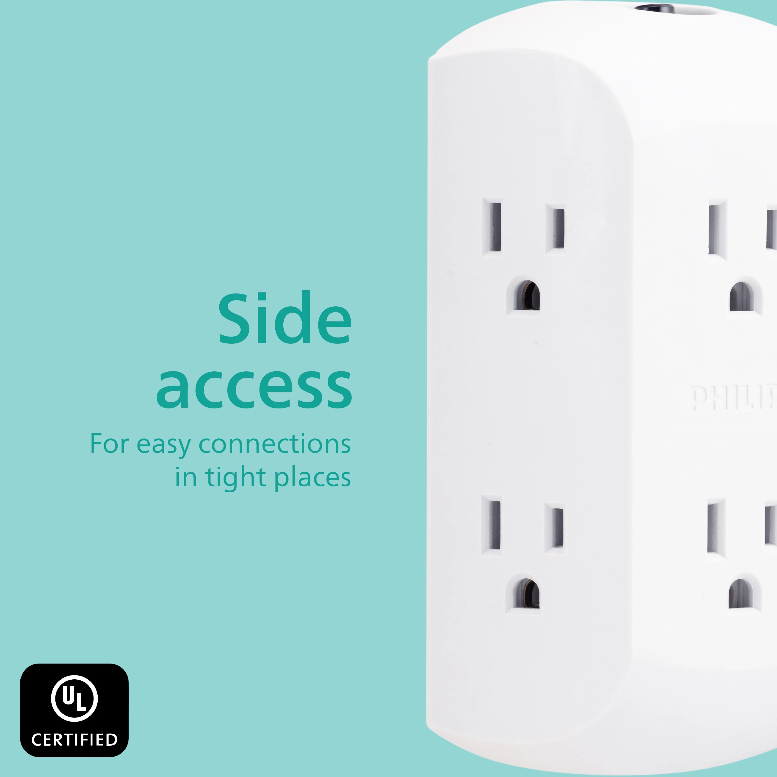 Philips 6-Outlet Wall Tap with Resettable Circuit Breaker, White - Image 4