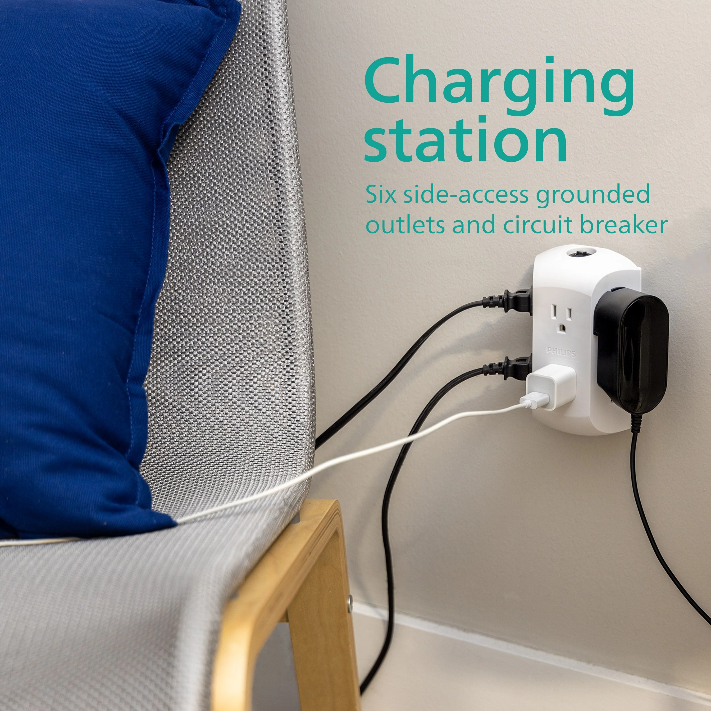Philips 6-Outlet Wall Tap with Resettable Circuit Breaker, White - Image 5