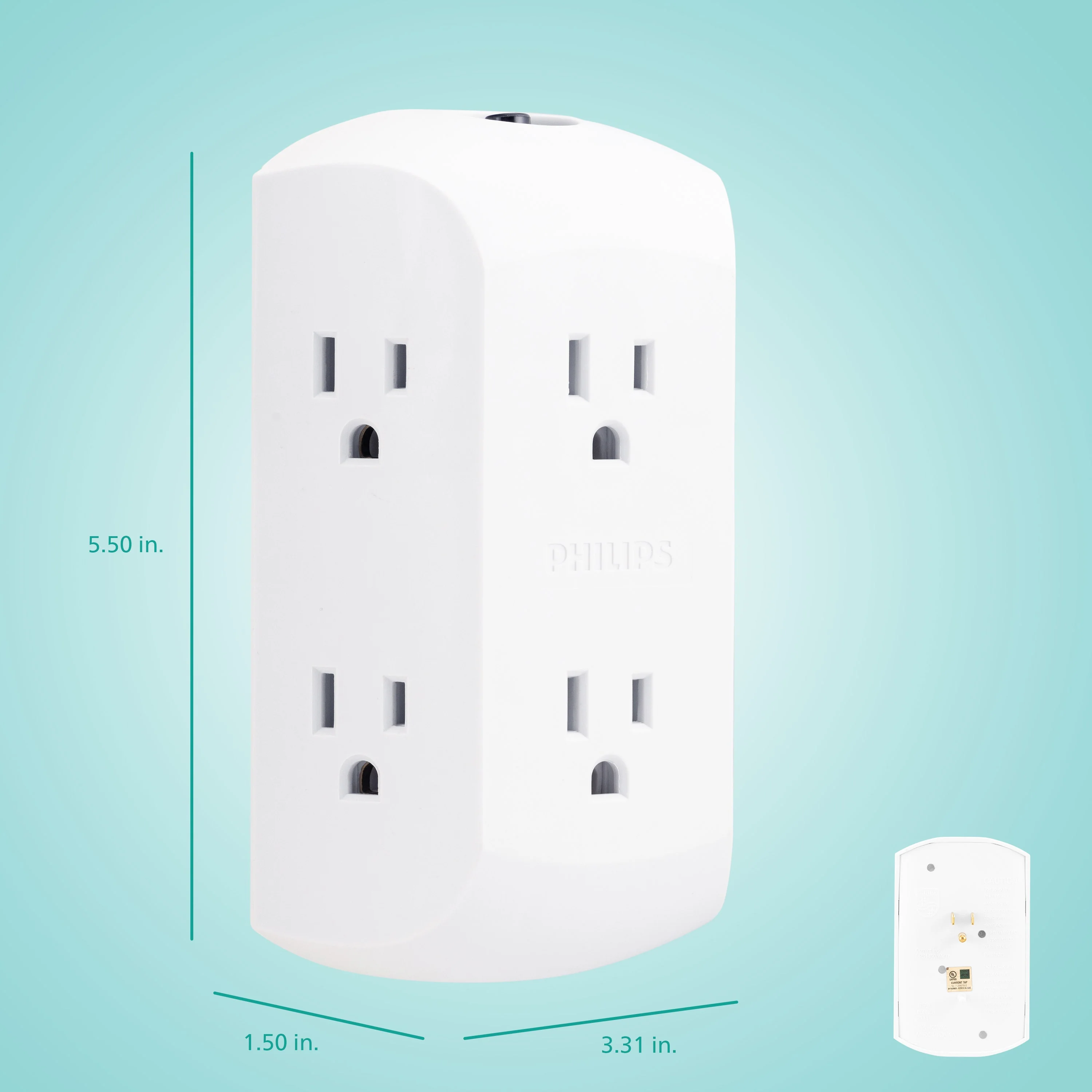 Philips 6-Outlet Wall Tap with Resettable Circuit Breaker, White - Image 7