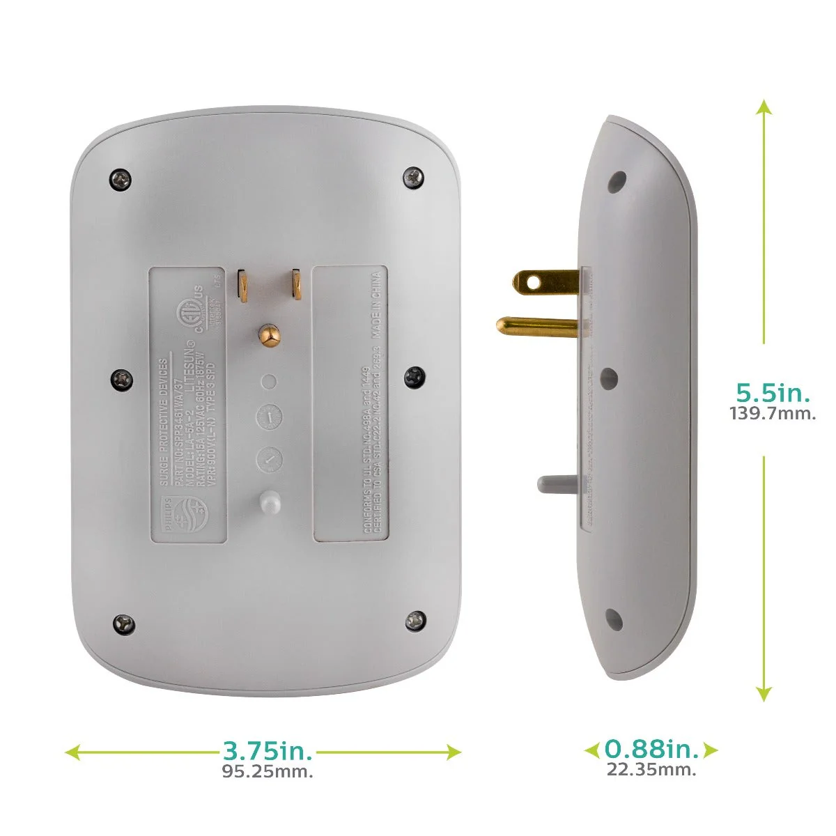 Philips 6-Outlet Wall Tap with Surge Protection, 2 Pack, Gray - Image 4