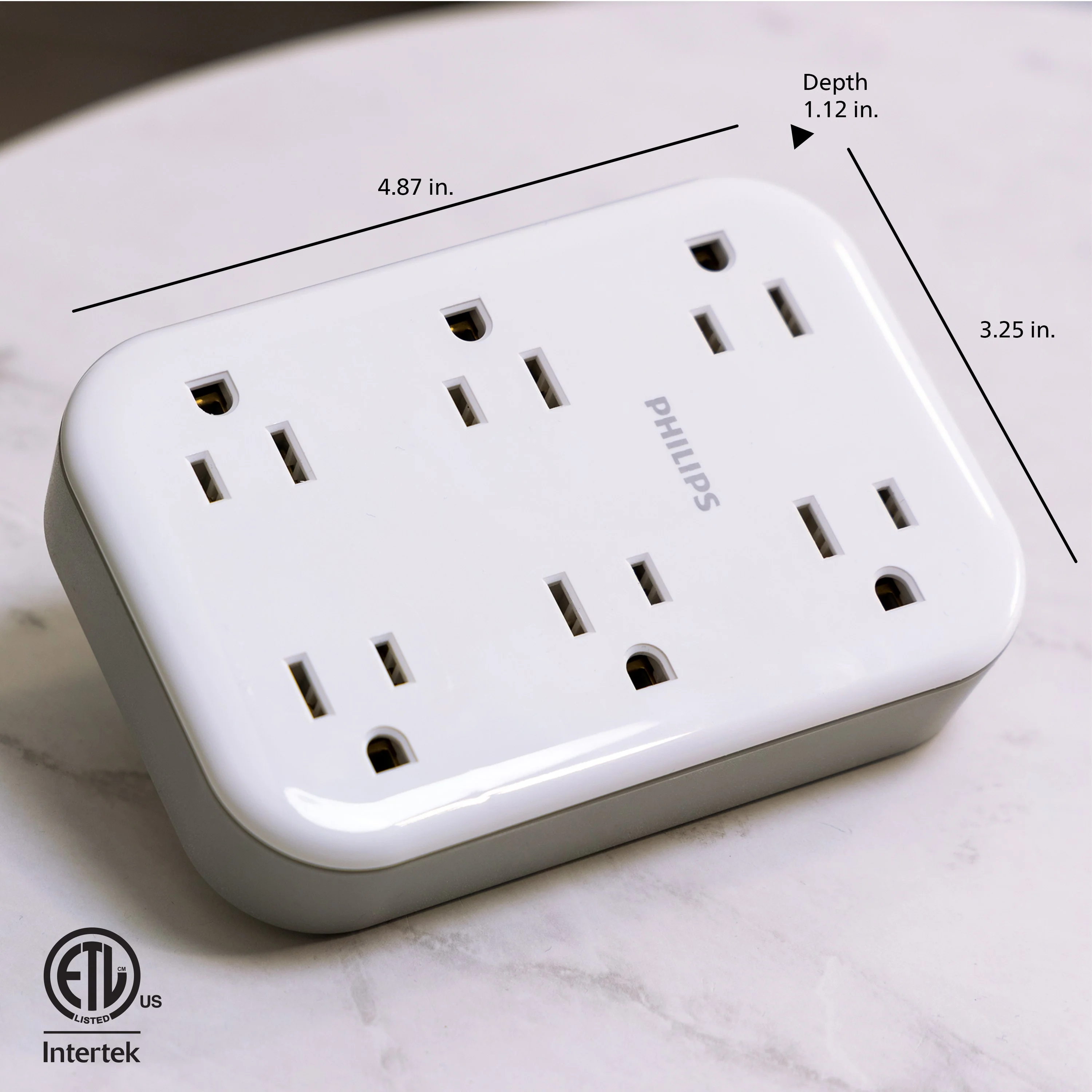 Philips 6-Outlet Wall Tap with Surge Protection and Adapter Spaced Outlets, White - Image 3
