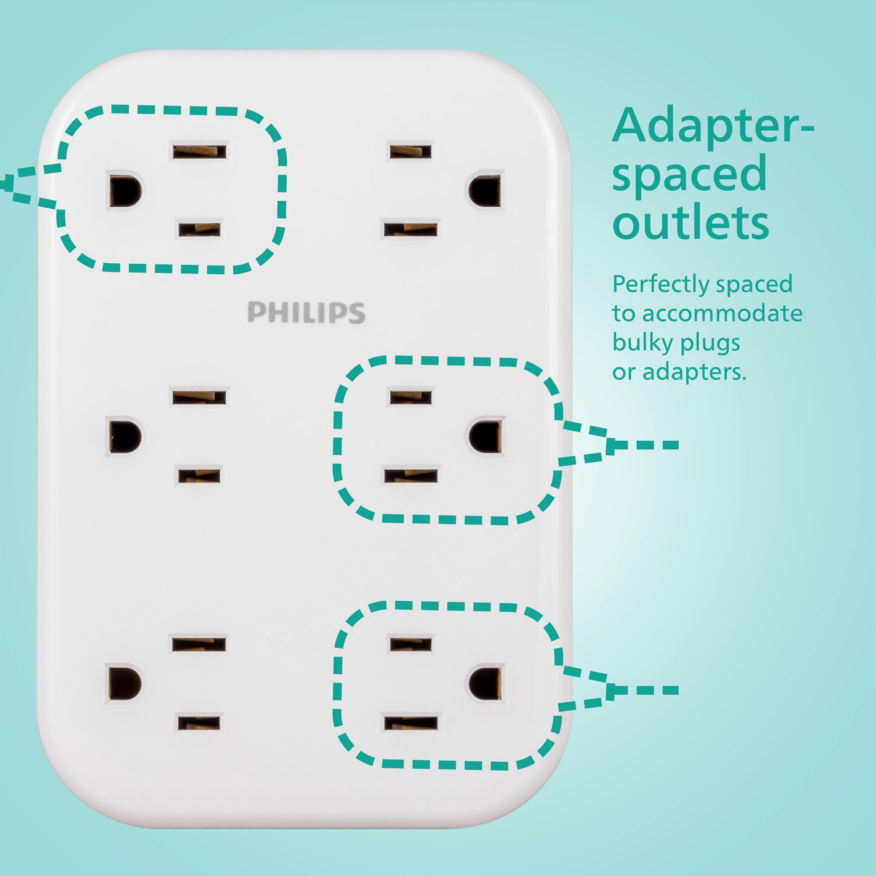 Philips 6-Outlet Wall Tap with Surge Protection and Adapter Spaced Outlets, White - Image 5