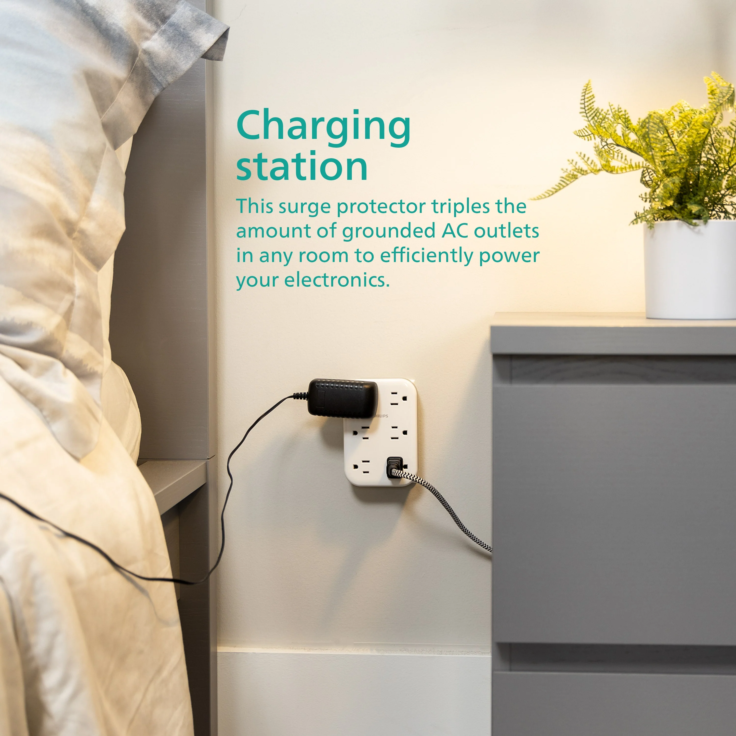 Philips 6-Outlet Wall Tap with Surge Protection and Adapter Spaced Outlets, White - Image 6