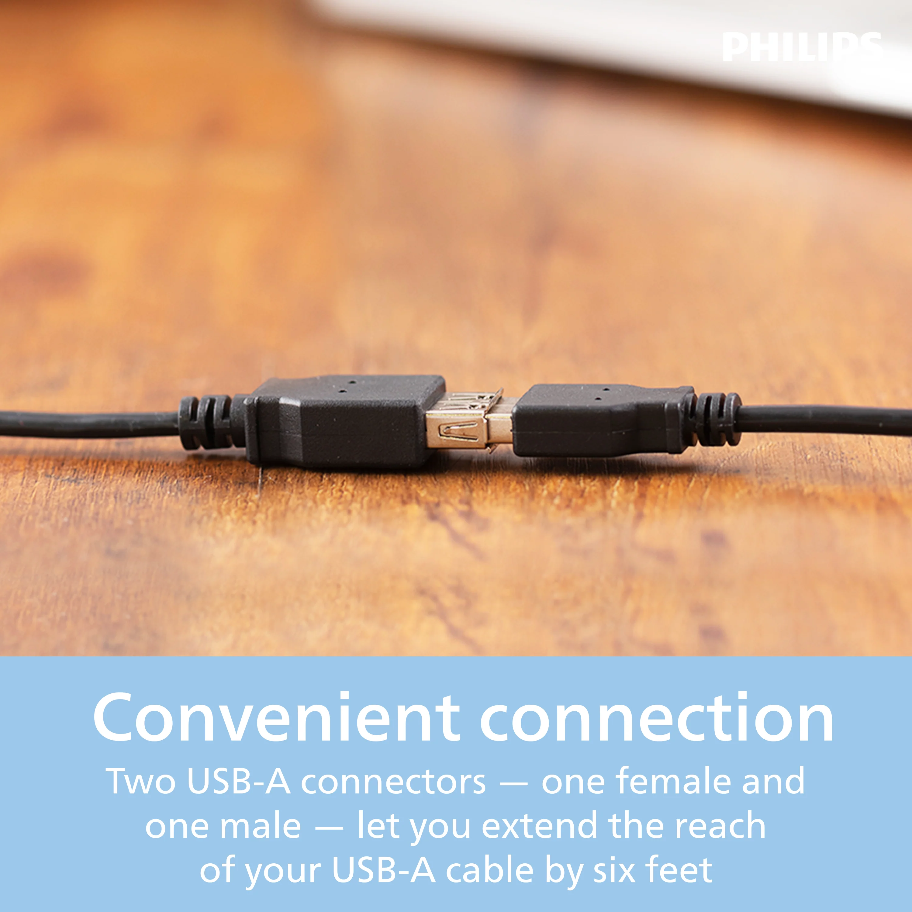 Philips 6ft. USB Extension Cable, Black - Image 3
