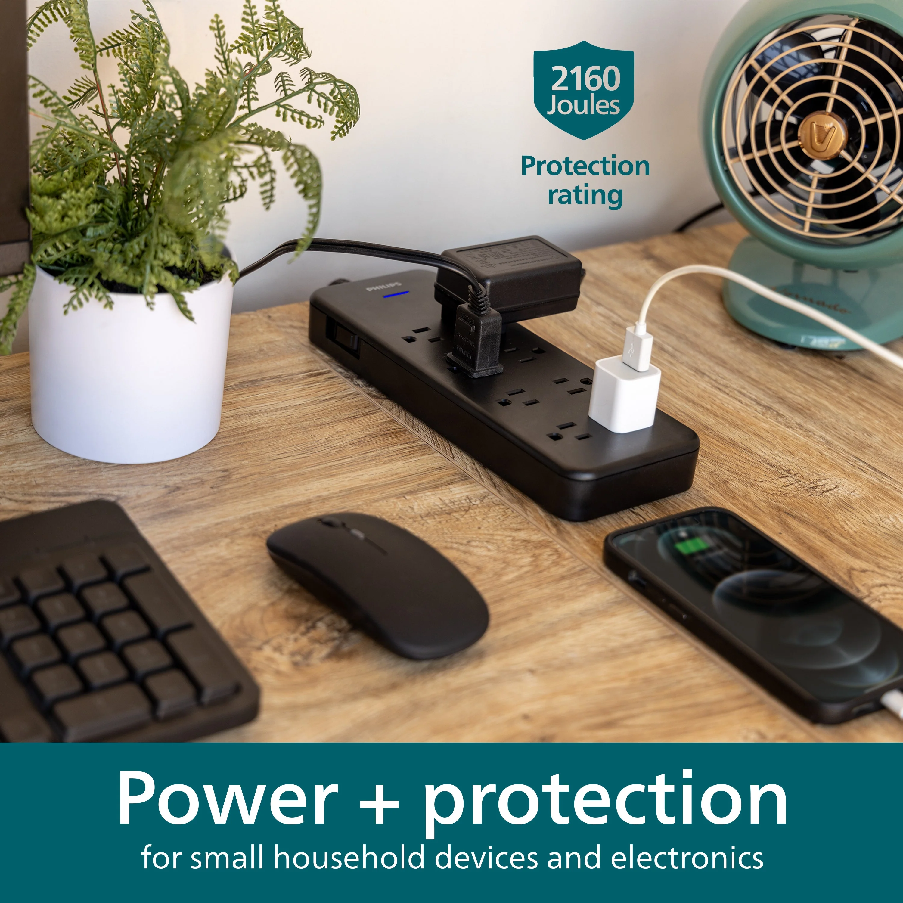 Philips 8-Outlet 8ft. Surge Protector with Adapter-Spaced Outlets, Black - Image 5