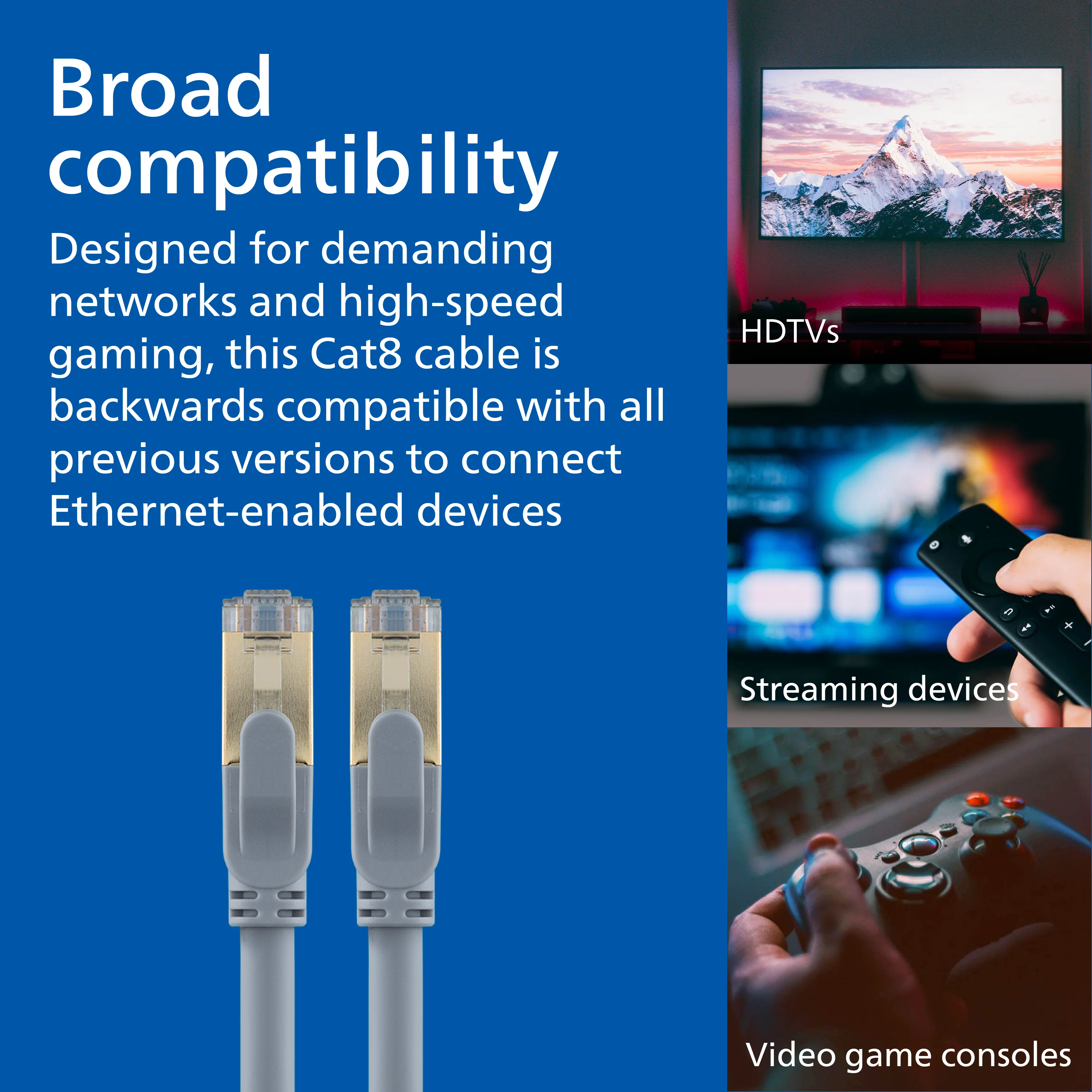 Philips Cat8 Streaming Internet Cable, Gray, 5ft. - Image 2