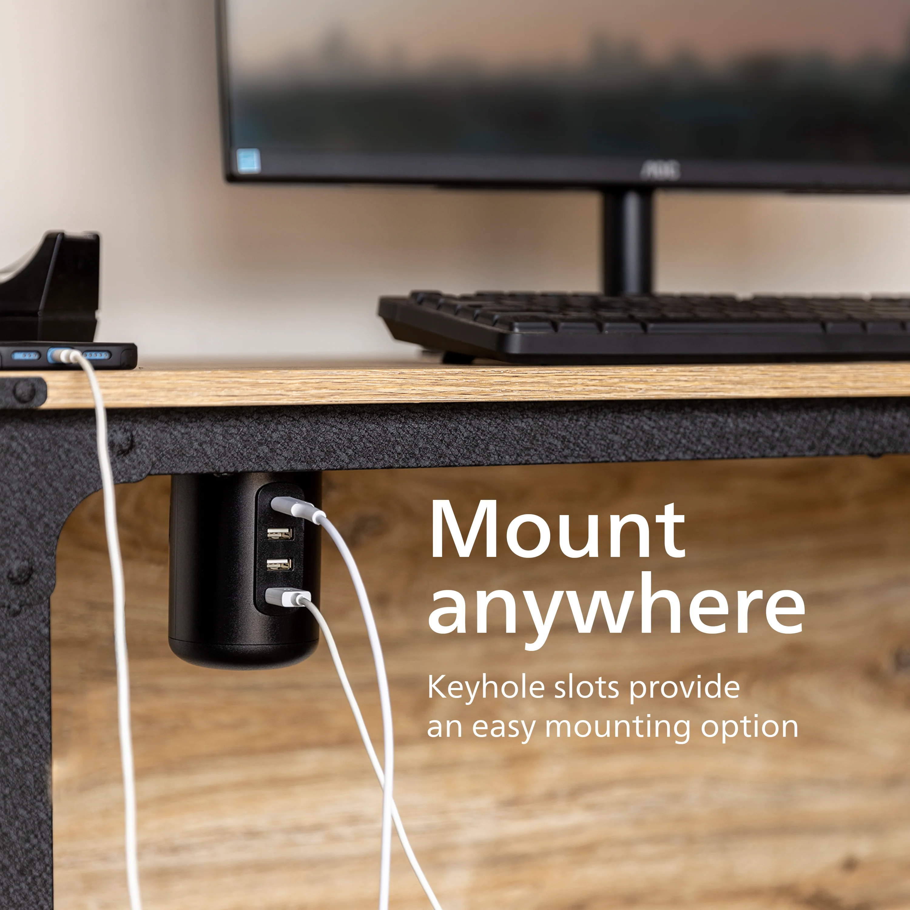 Philips Desktop Power Hub, 2 outlets, 3 USB-A, 1 USB-C, 5ft. cord, black - Image 4