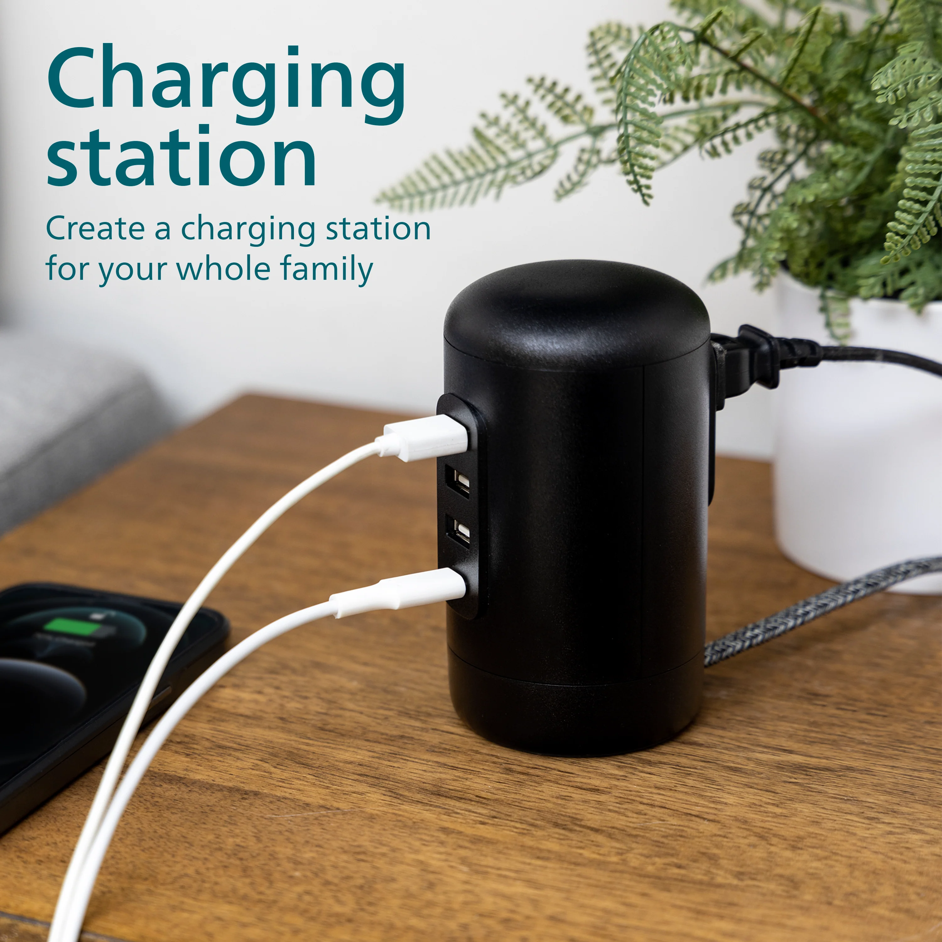Philips Desktop Power Hub, 2 outlets, 3 USB-A, 1 USB-C, 5ft. cord, black - Image 5