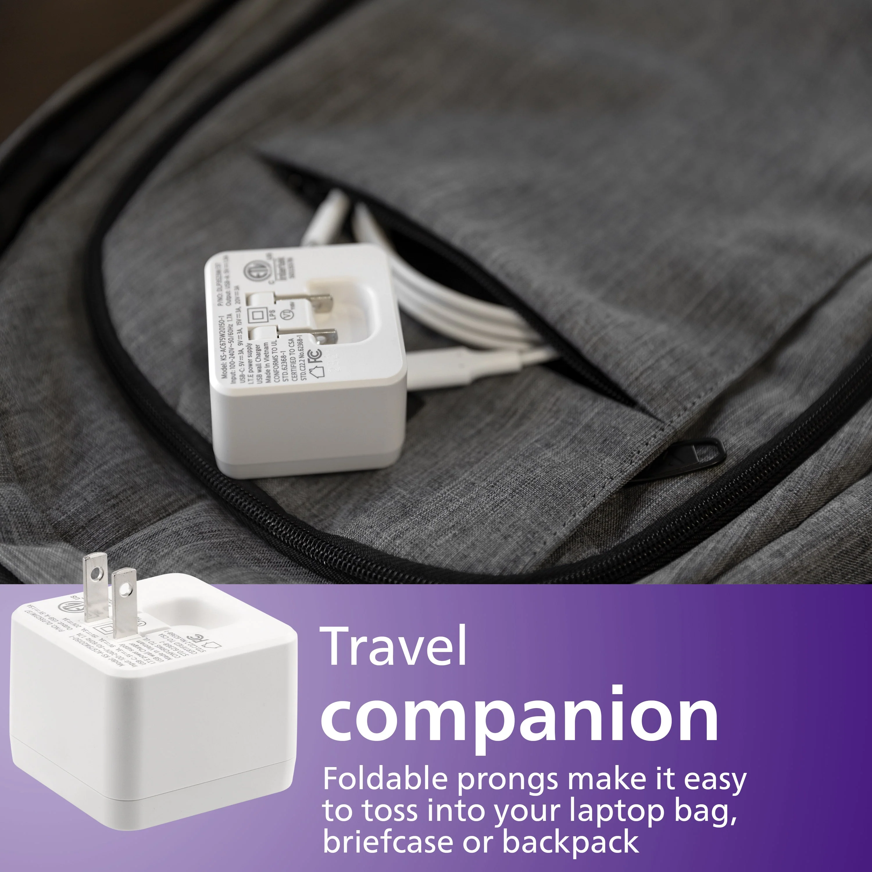 Philips Dual Port USB-C Laptop Wall Charger, White - Image 5