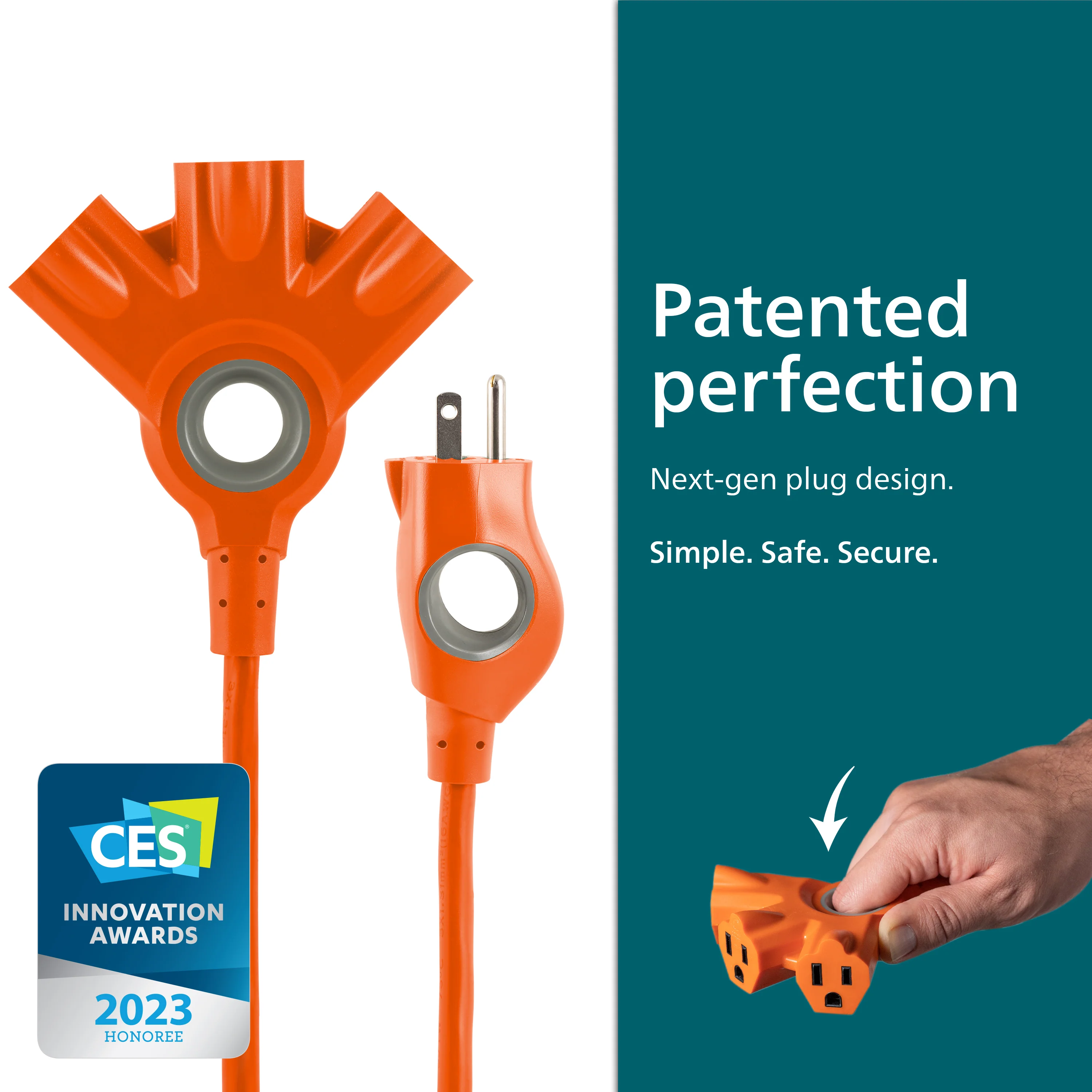 Philips EZGrip™ 3-Outlet 15ft. Indoor/Outdoor Extension Cord, Orange - Image 2