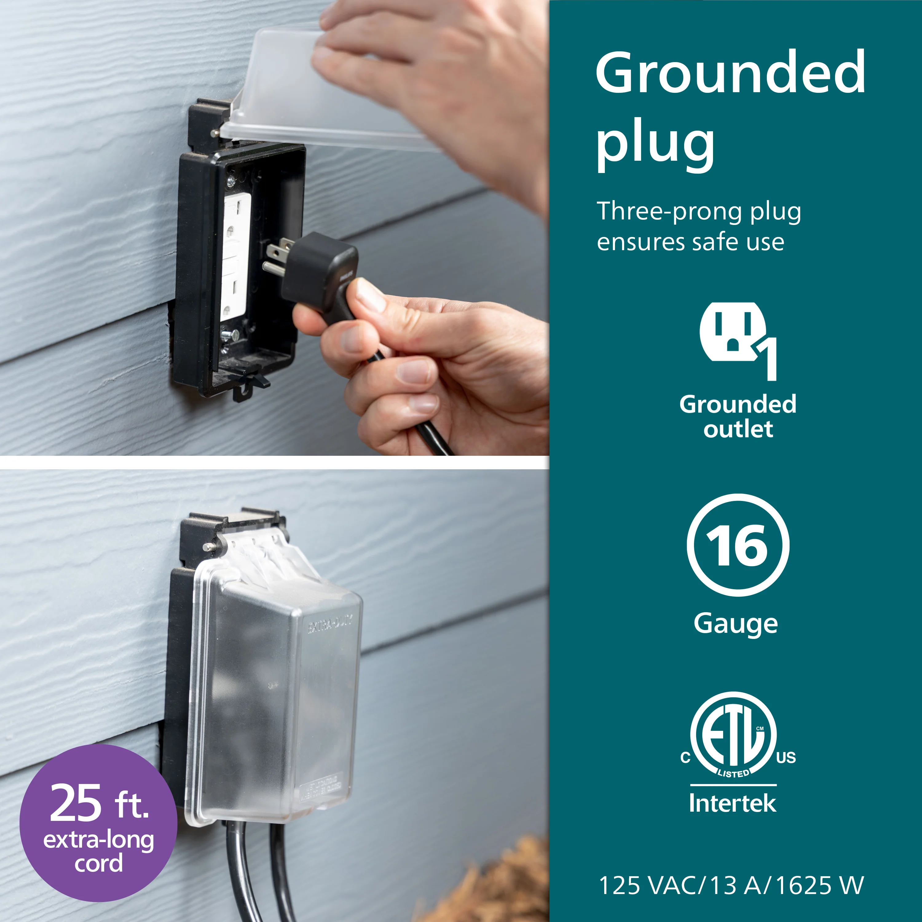 Philips EZGrip 1-Outlet Outdoor Extension Cord, 25 Ft, Black - Image 6