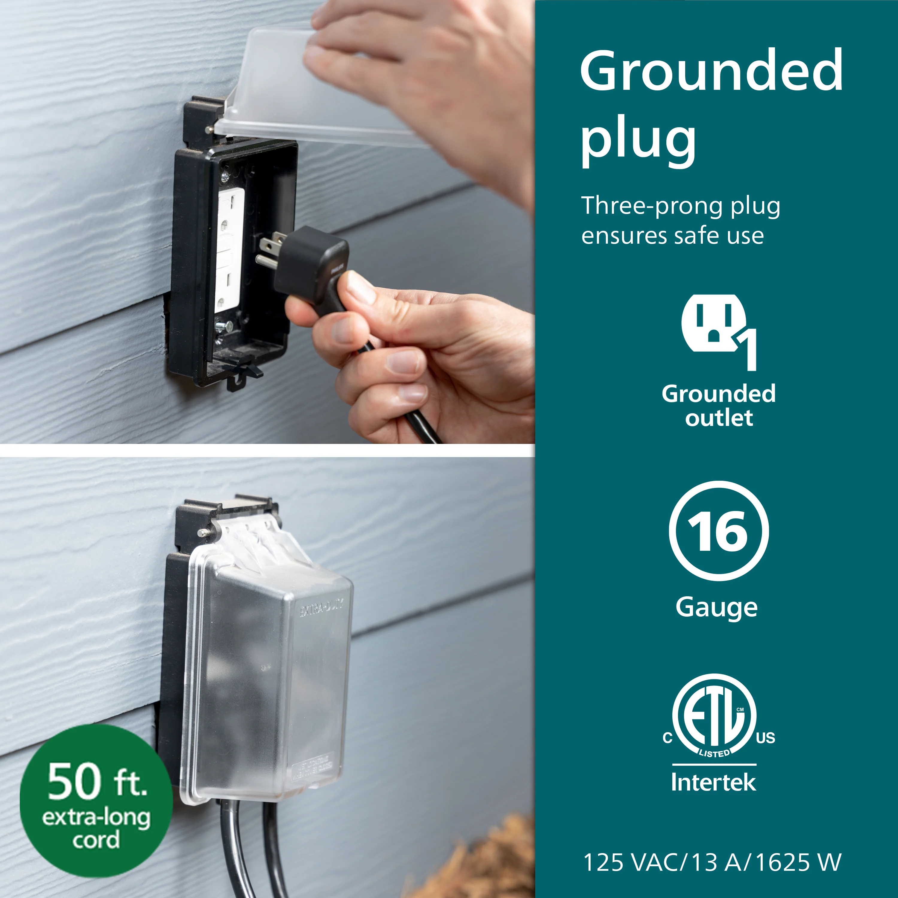 Philips EZGrip 1-Outlet Outdoor Extension Cord, 50 Ft, Black - Image 6