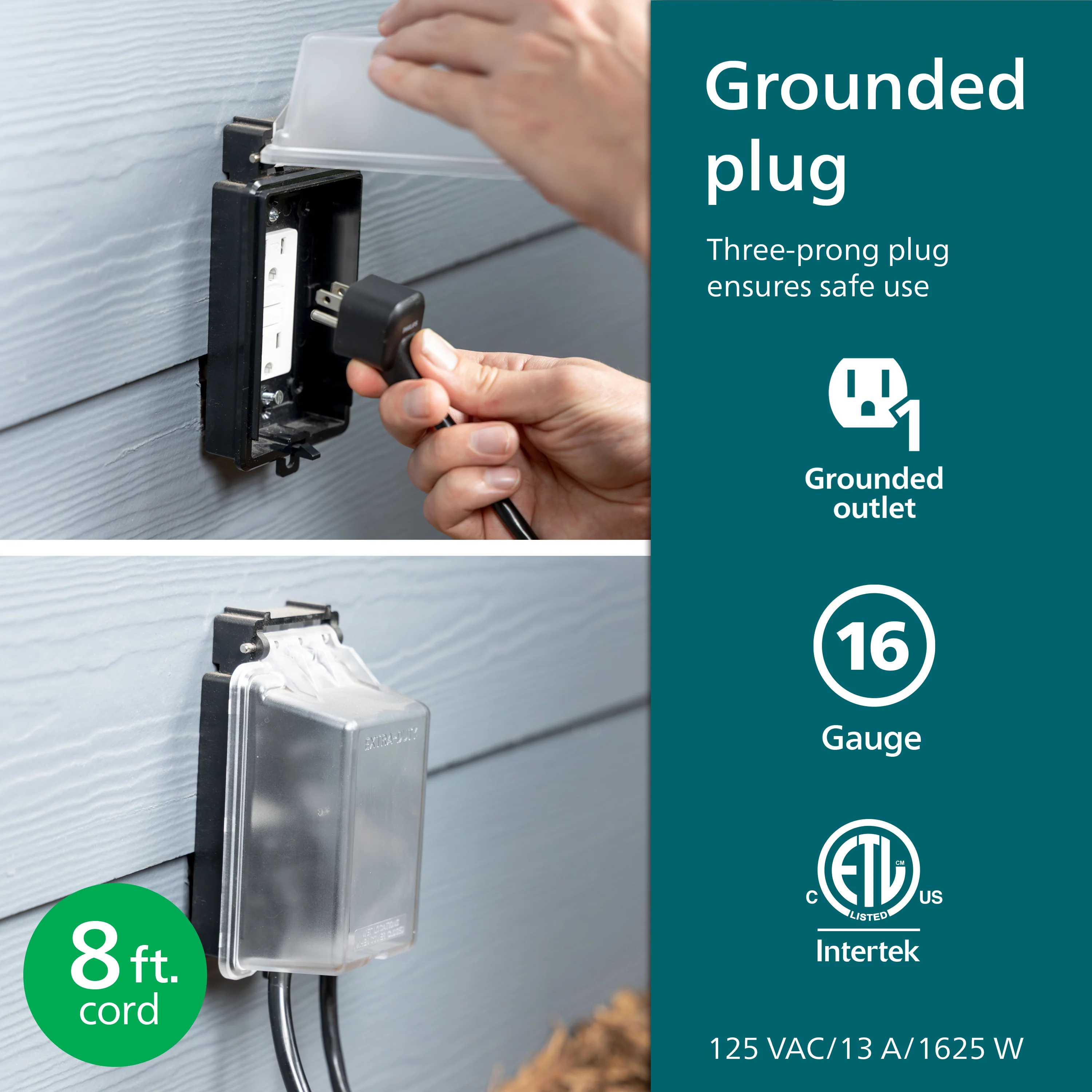 Philips EZGrip 1-Outlet Outdoor Extension Cord, 8 Ft, Black - Image 5