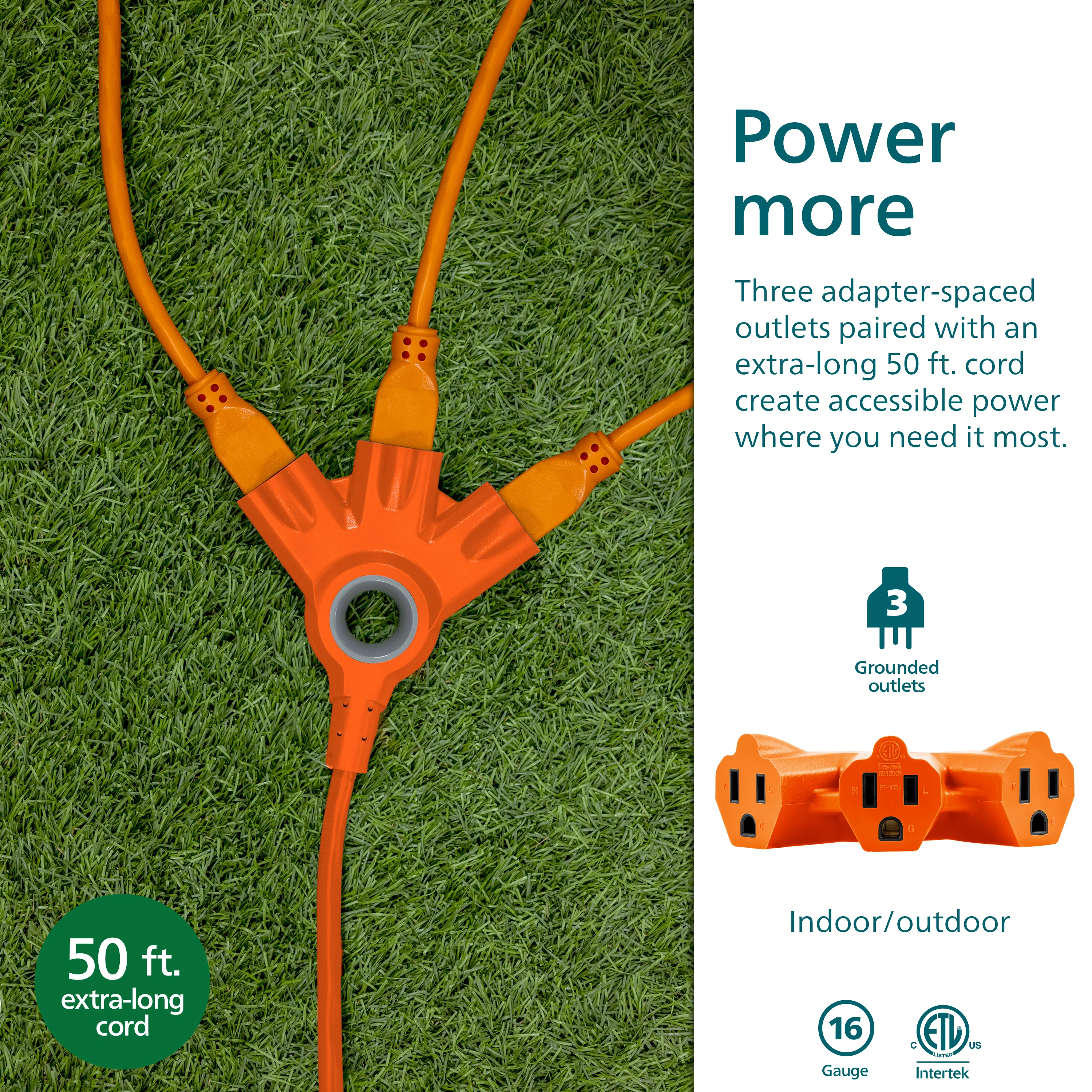 Philips EZGrip Outdoor Extension Cord, 50ft, Orange - Image 3