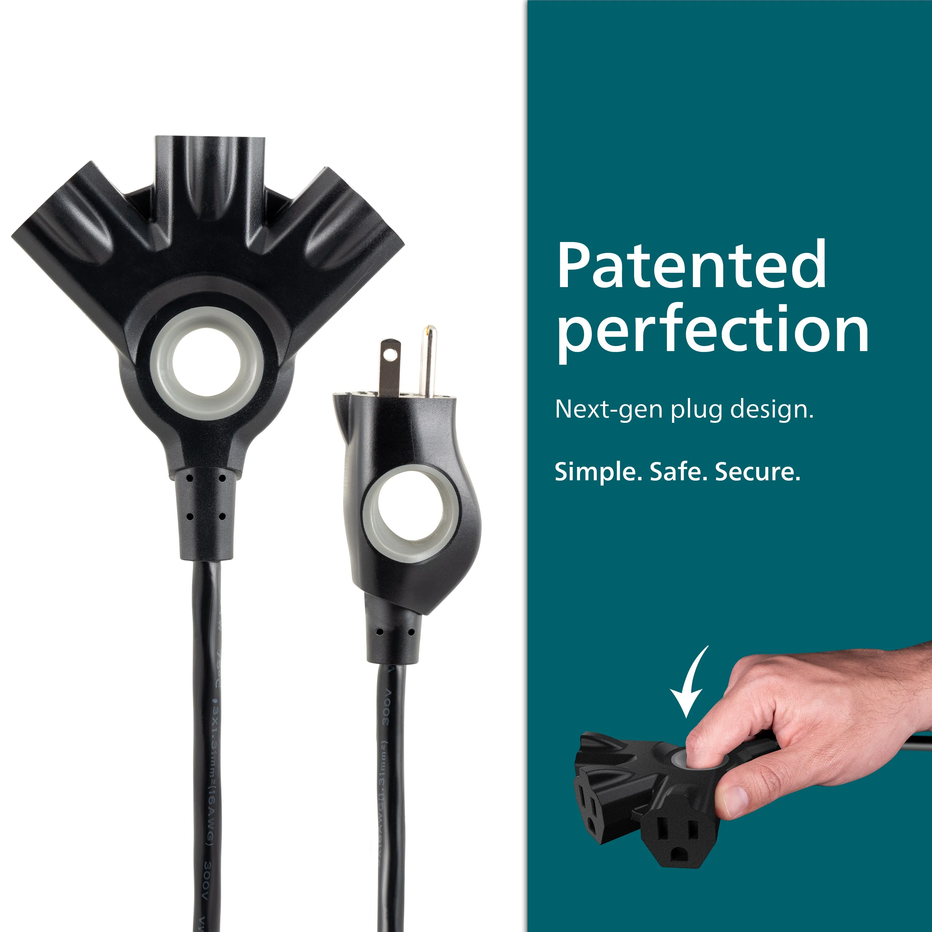 Philips EZGrip™ 3-Outlet 15ft. Indoor/Outdoor Extension Cord, Black - Image 3
