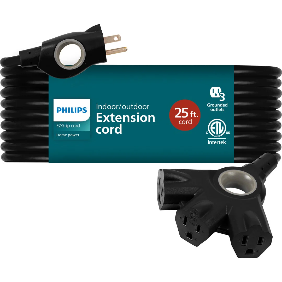 Philips EZGrip™ 3-Outlet 25ft Indoor/Outdoor Extension Cord, Black - Image 8