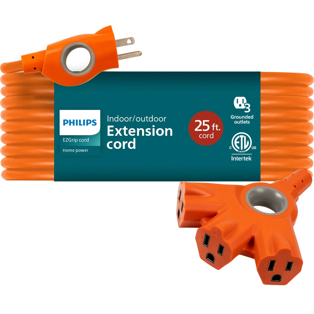 Philips EZGrip™ 3-Outlet 25ft. Indoor/Outdoor Extension Cord, Orange - Image 8