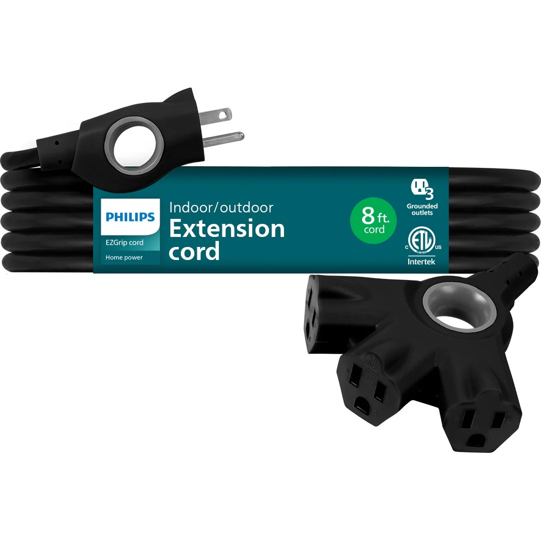 Philips EZGrip™ 3-Outlet 8ft. Indoor/Outdoor Extension Cord, Black - Image 6