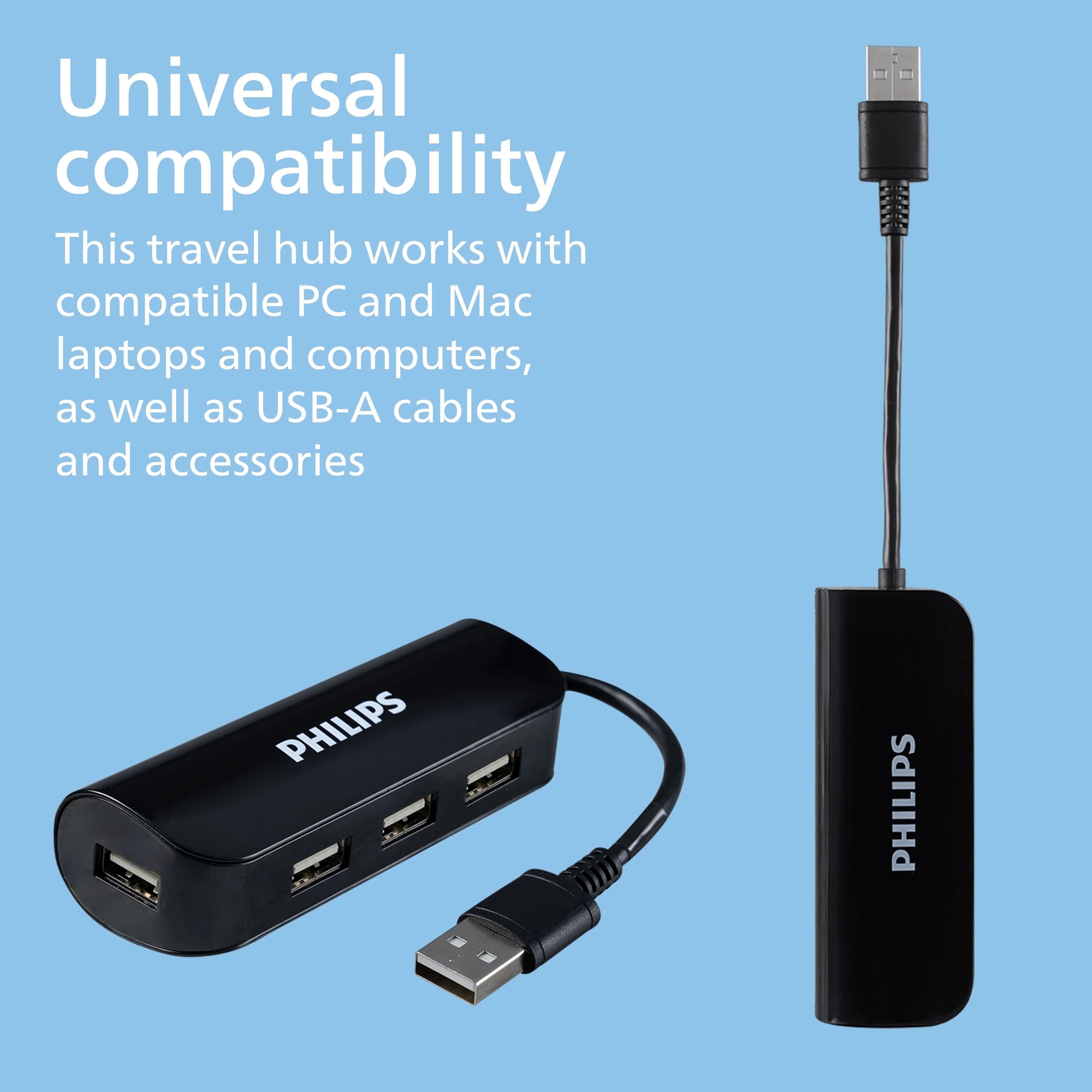 Philips USB-A 4-Port Travel Hub, Black - Image 3