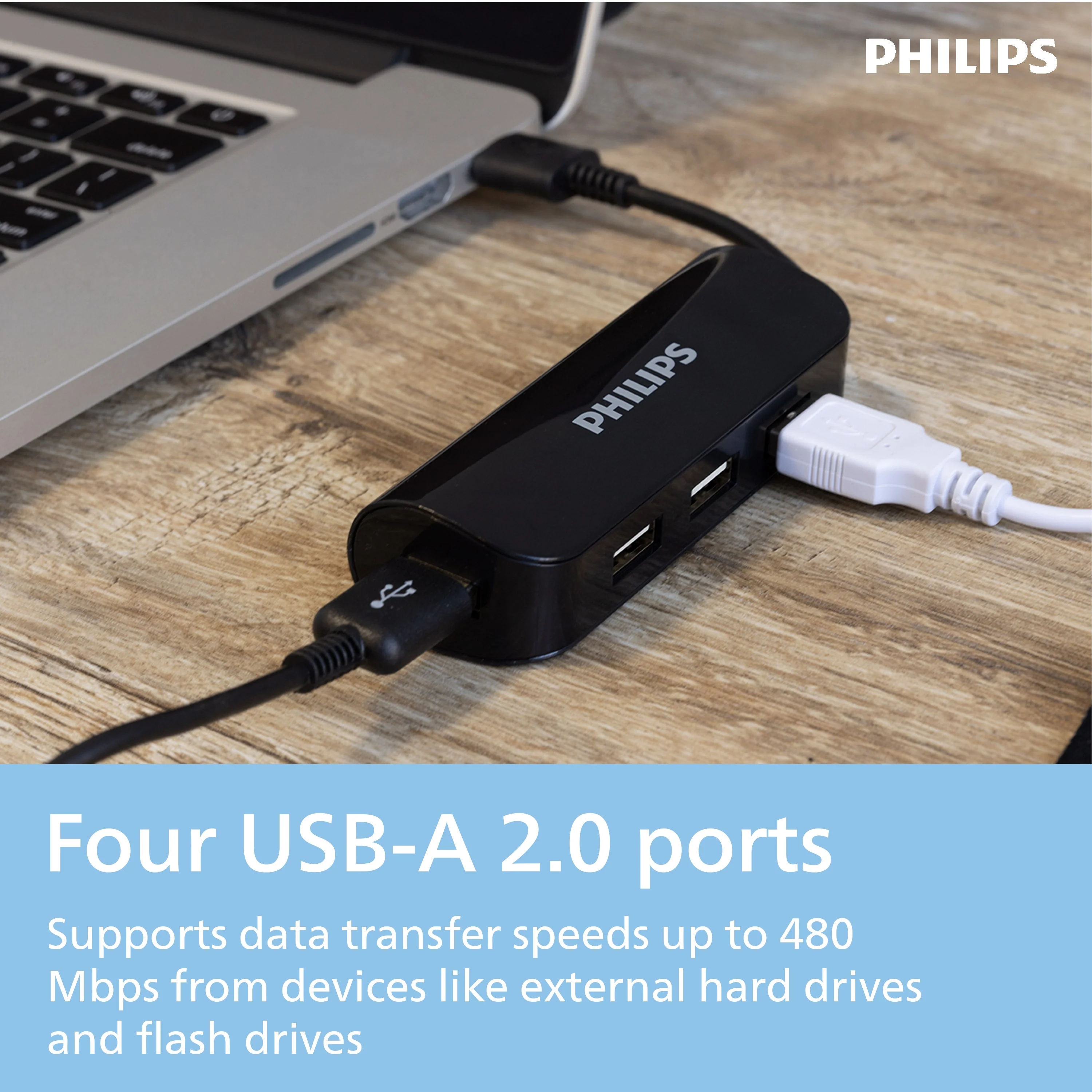 Philips USB-A 4-Port Travel Hub, Black - Image 4