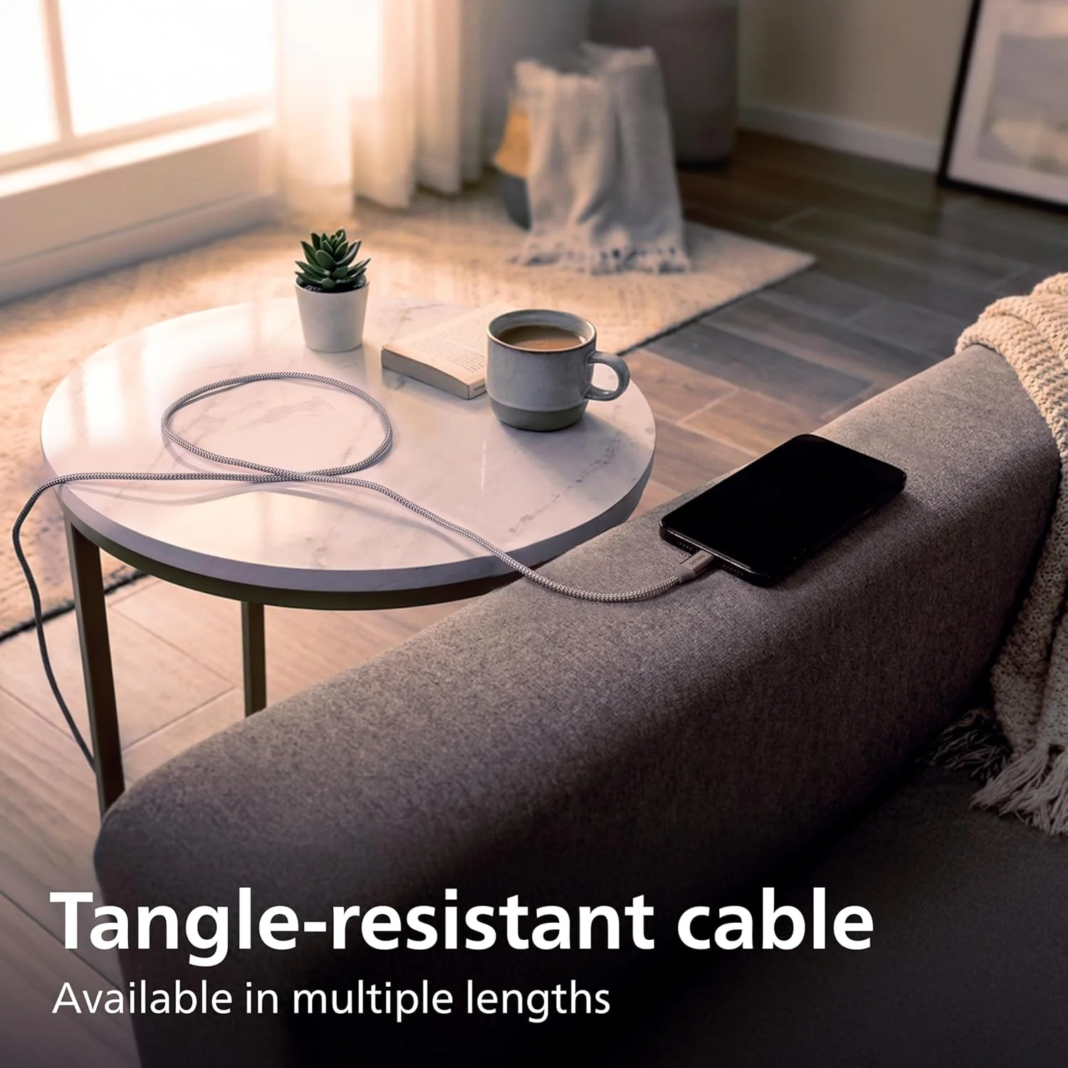 Philips USB-C to USB-C Cable, 240W, Braided Cord, 3ft, Black/Gray Heather, 2 pack - Image 5