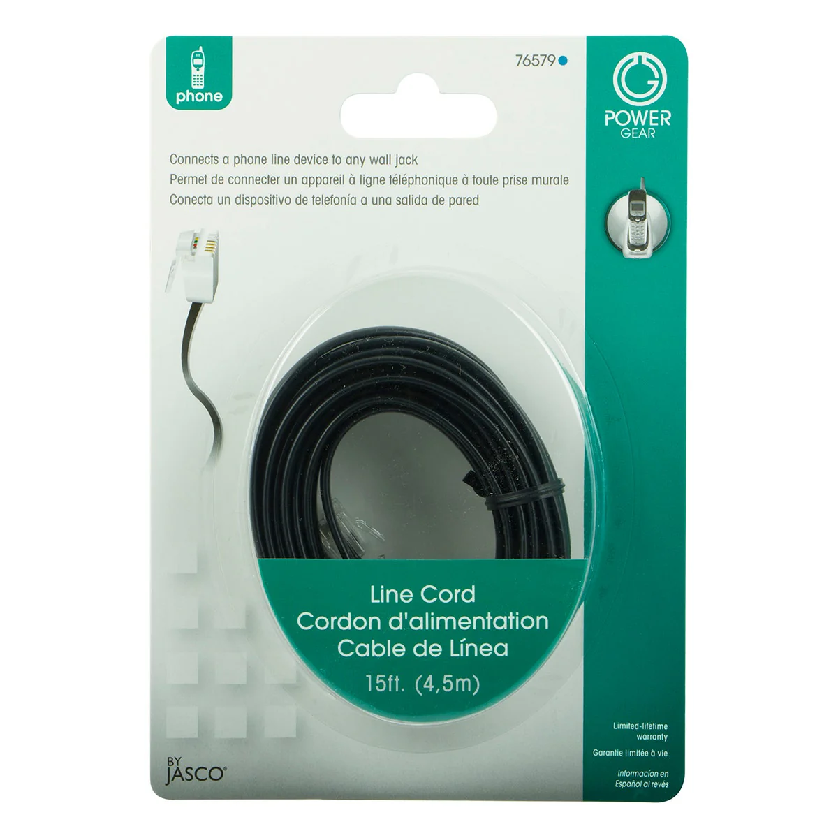 Power Gear 15 ft. Phone Line Cord, Modular Jack Ends, Black - Image 7