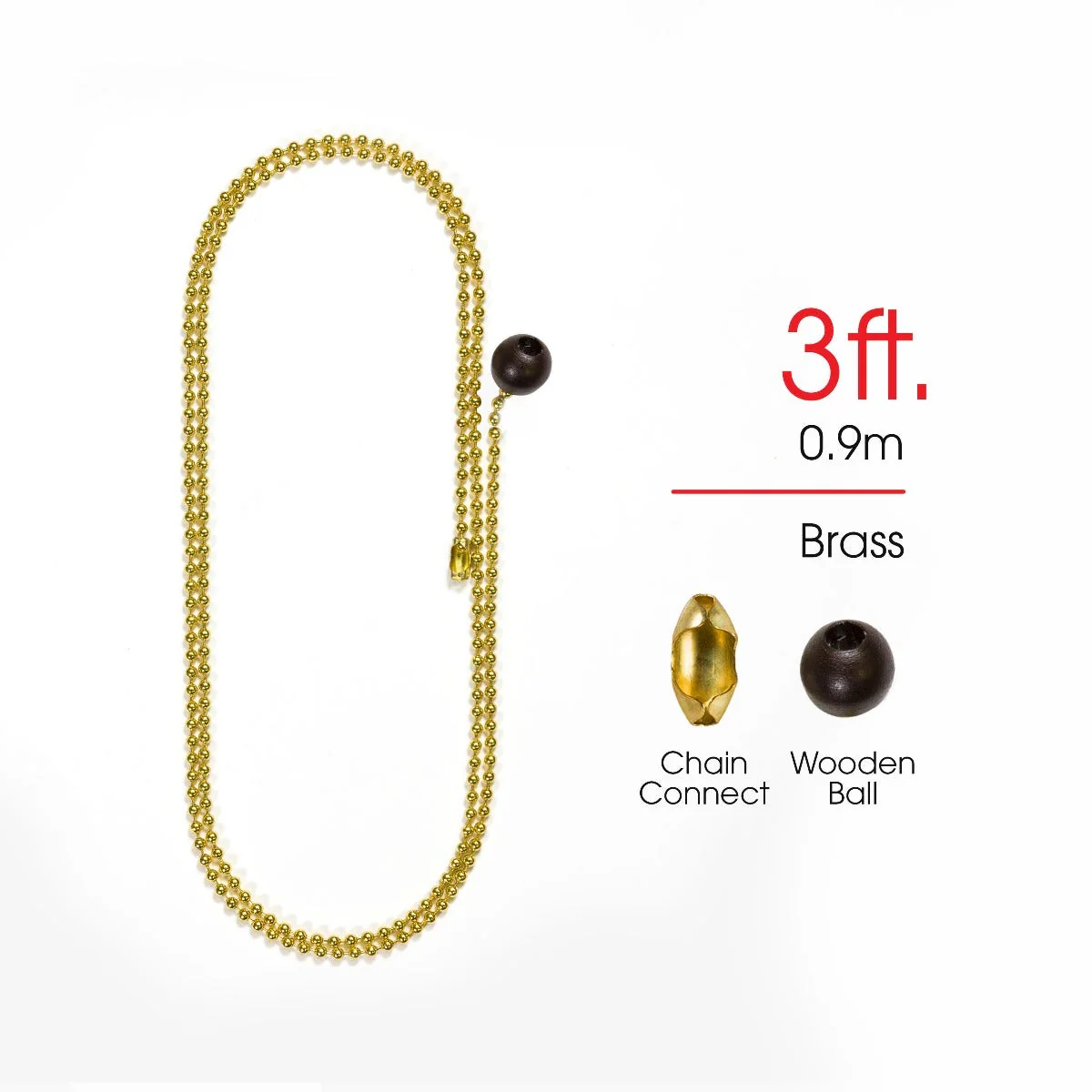 Power Gear 3 ft. Beaded Chain with Wooden Ball, Brass - Image 5