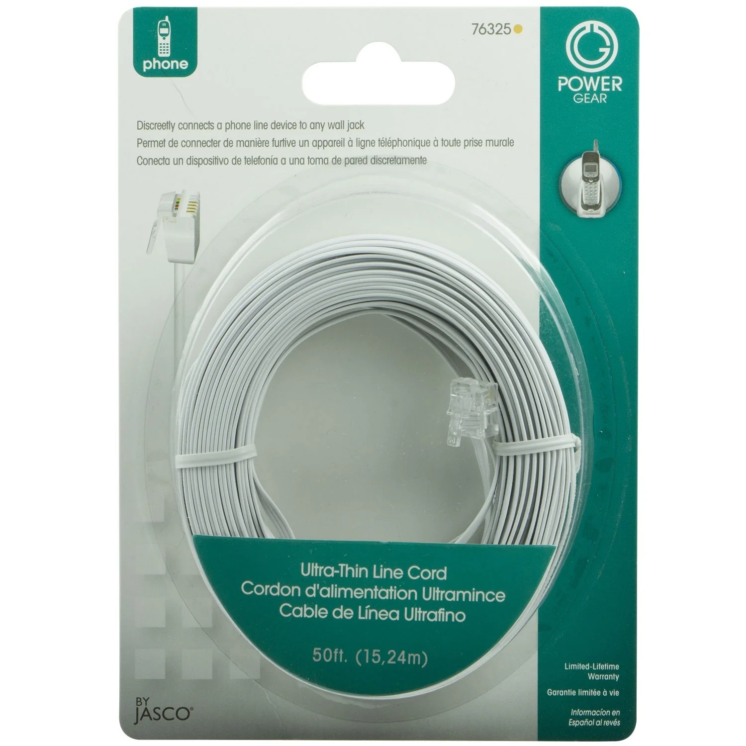 Power Gear 50ft. Ultra Thin Phone Line Cord, White - Image 6