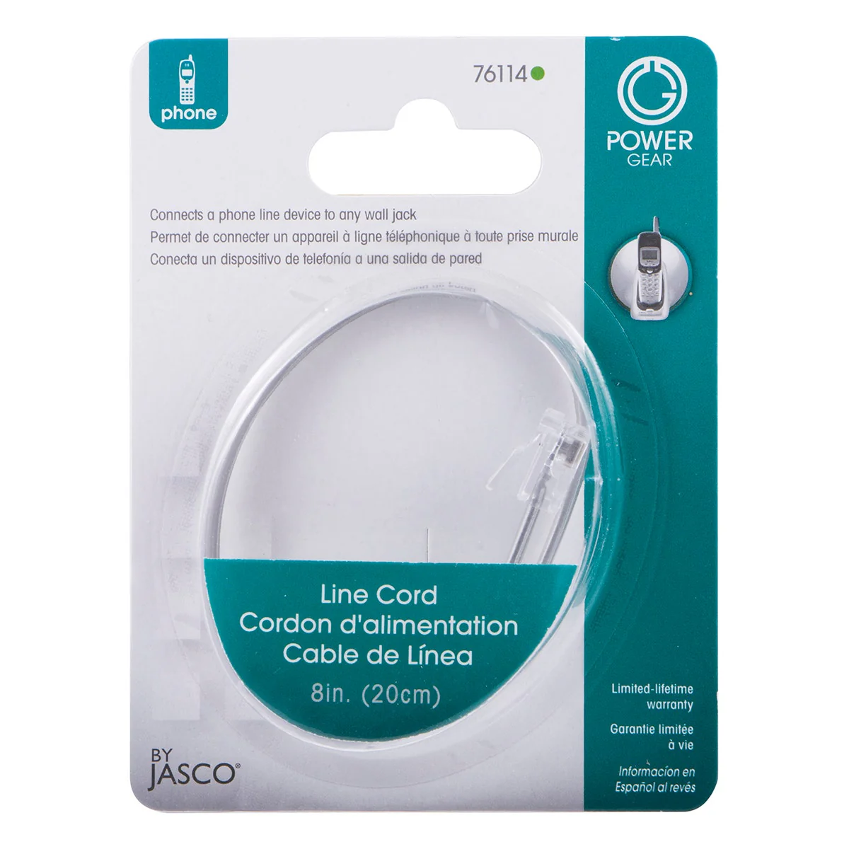 Power Gear 8 in. Phone Line Cord, Gray - Image 6