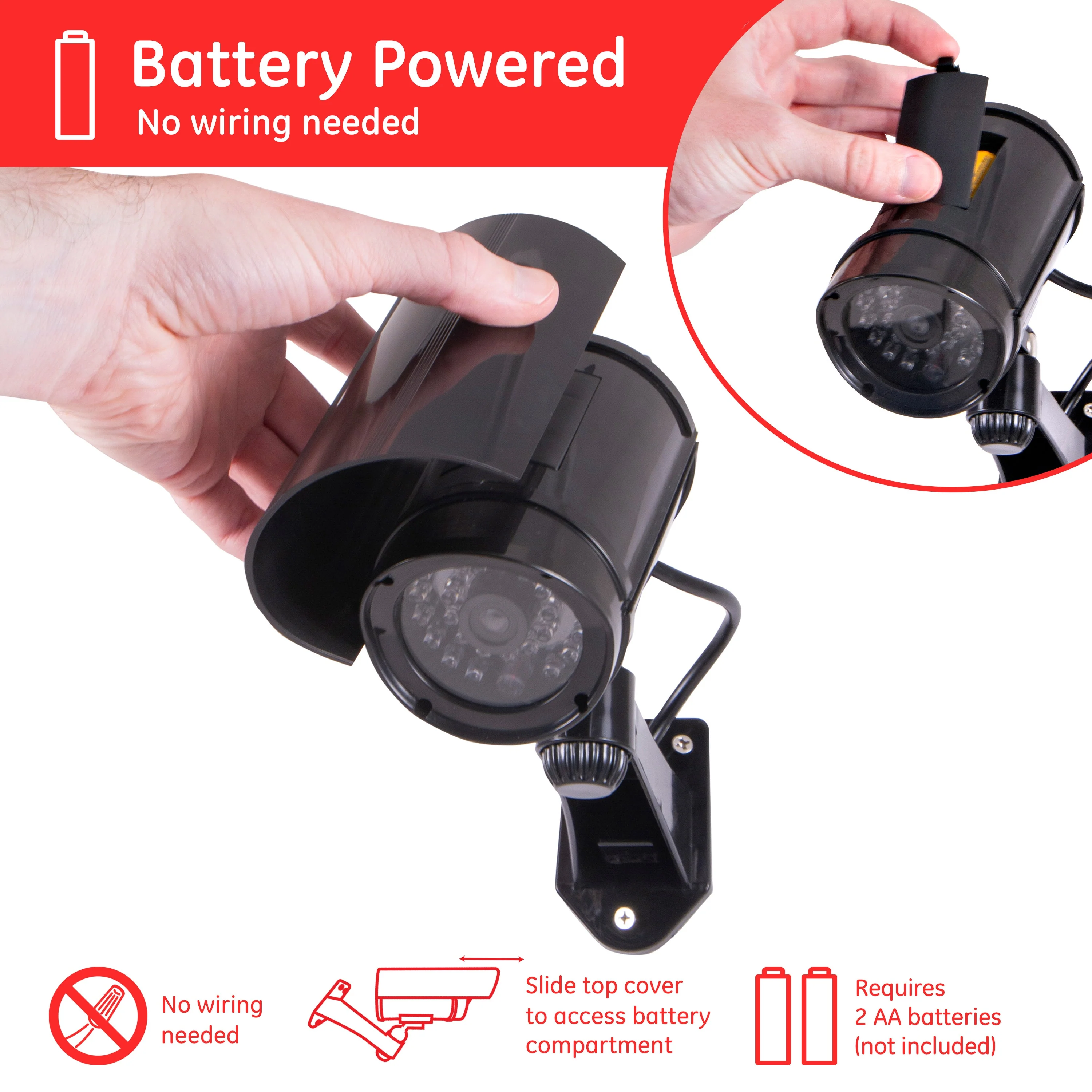 Power Gear Battery-Operated Decoy Security Bullet Camera with Red Indicator LED, Black - Image 6