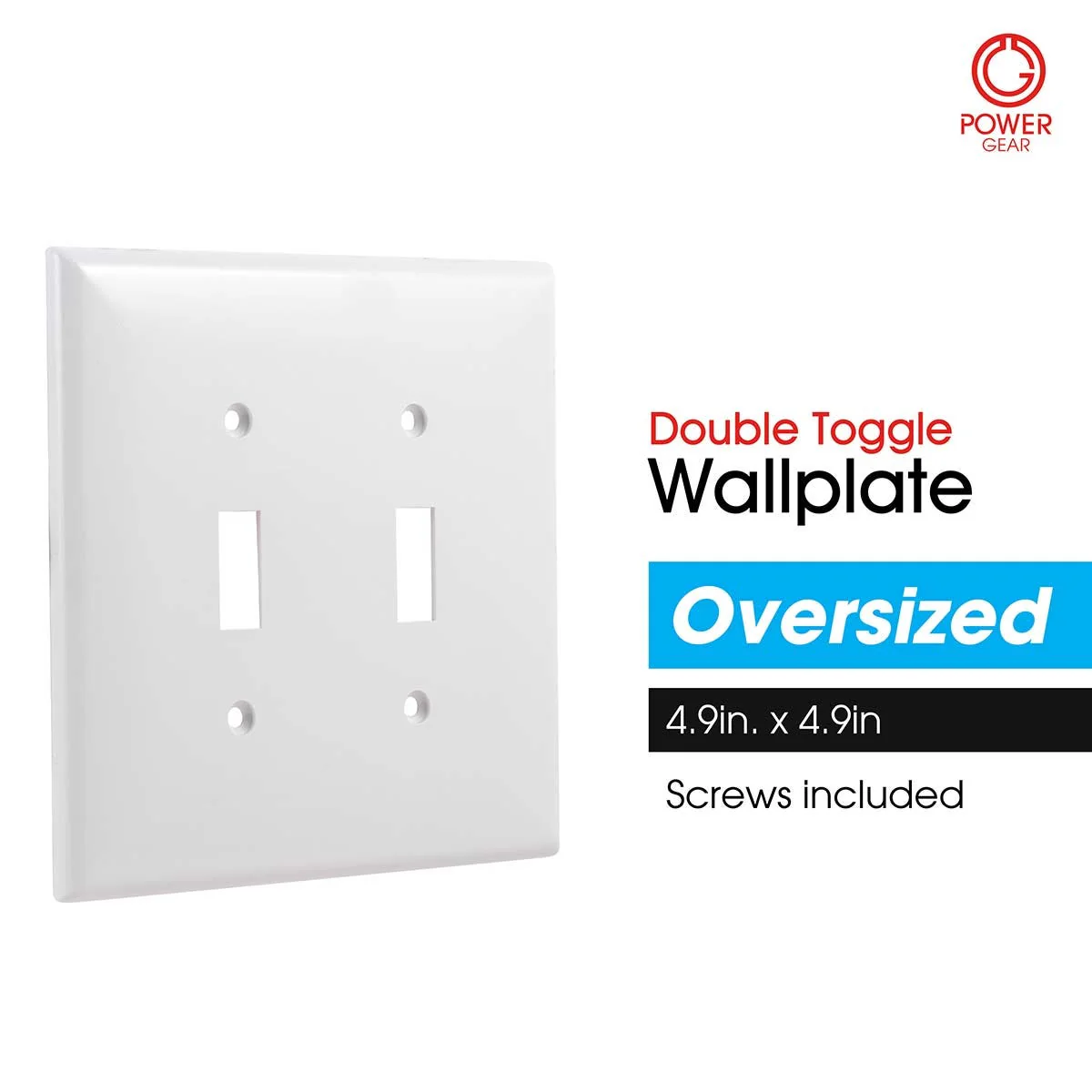 Power Gear Double Toggle Switch Oversized Wall Plate, White - Image 3
